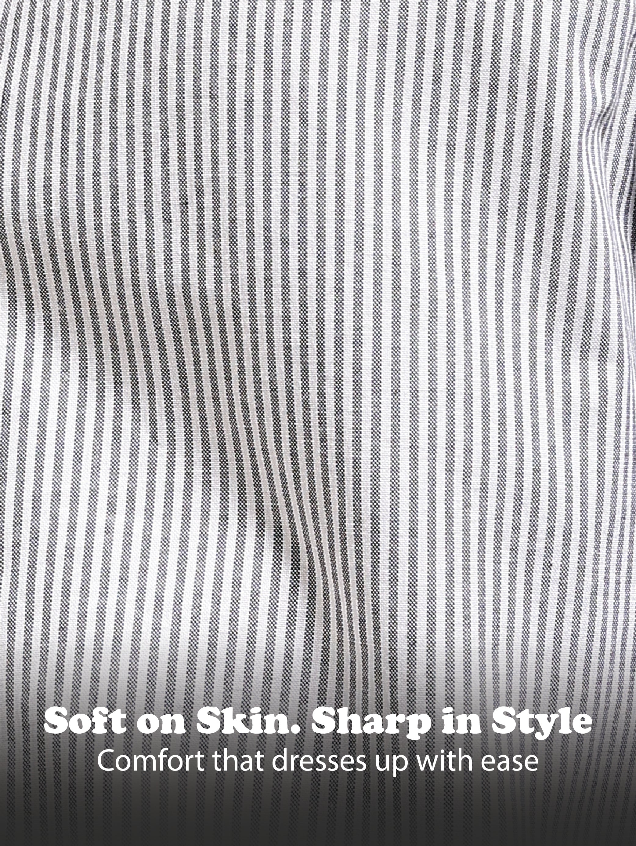Men Black Cotton Oxford Slim Fit Striped Shirt - Image 12