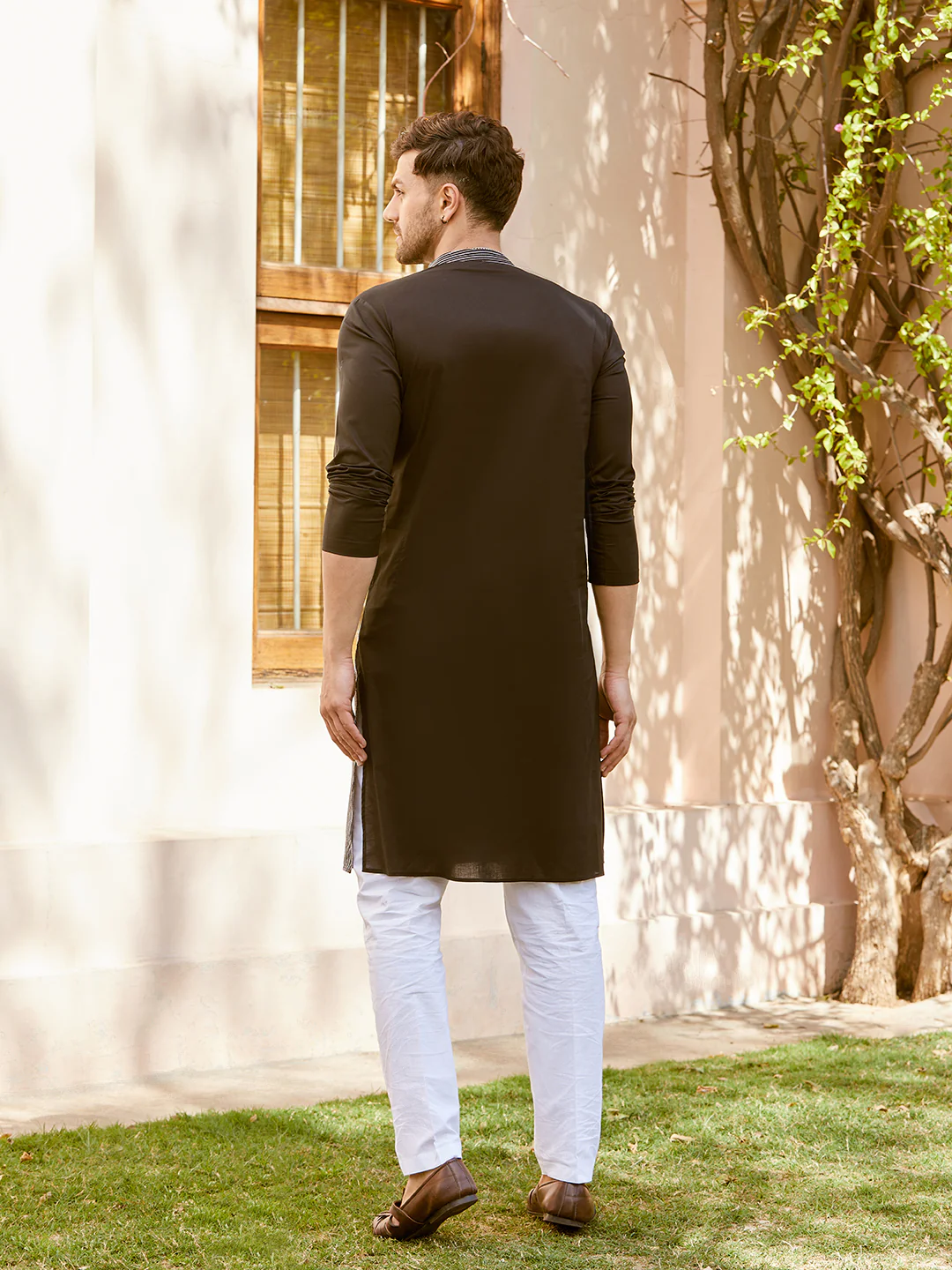 Men Black Cotton Pintex Design Multi Thread Work Kurta - Image 3