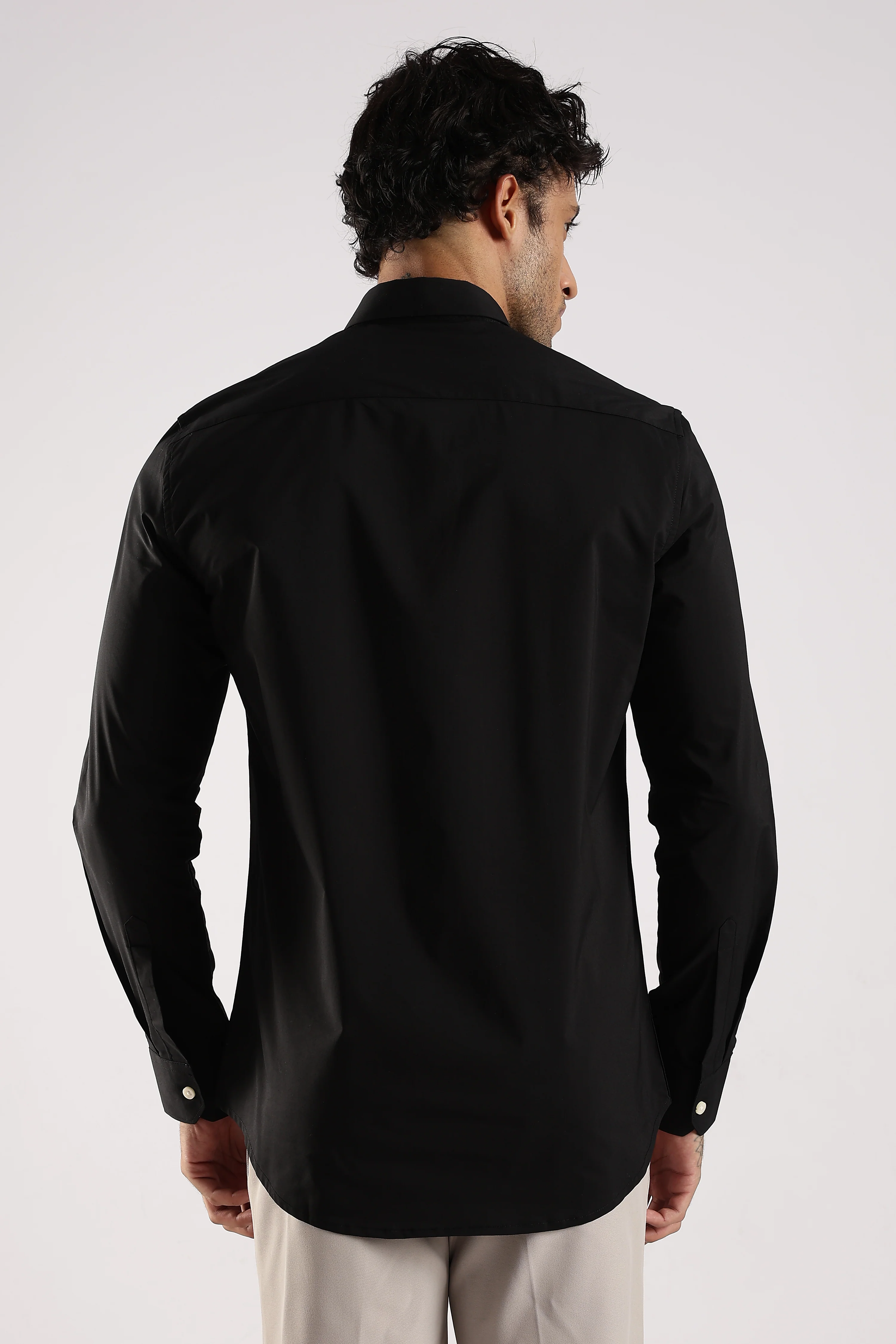 Men Black Cotton Slim Fit Shirt - Image 2