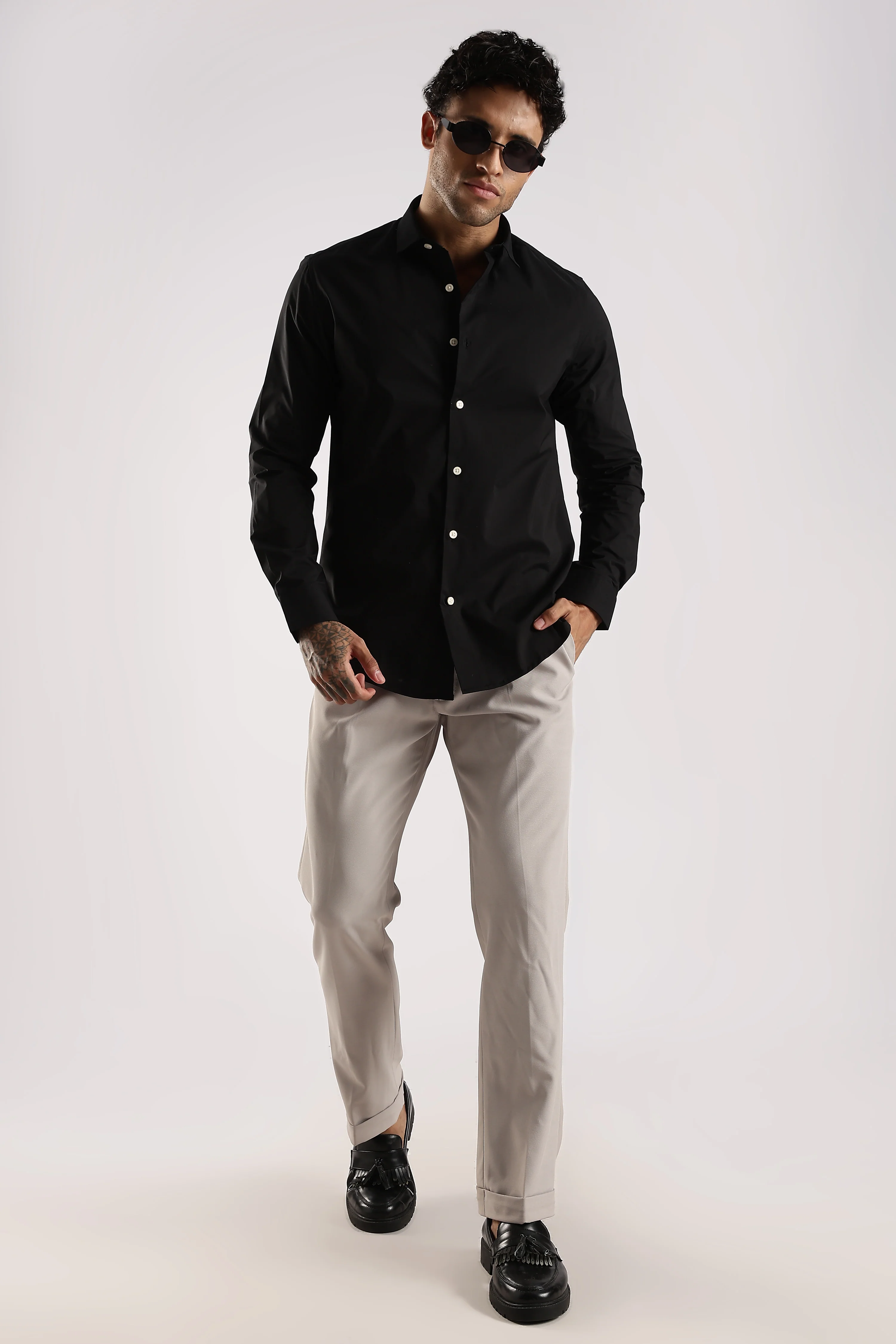 Men Black Cotton Slim Fit Shirt - Image 7