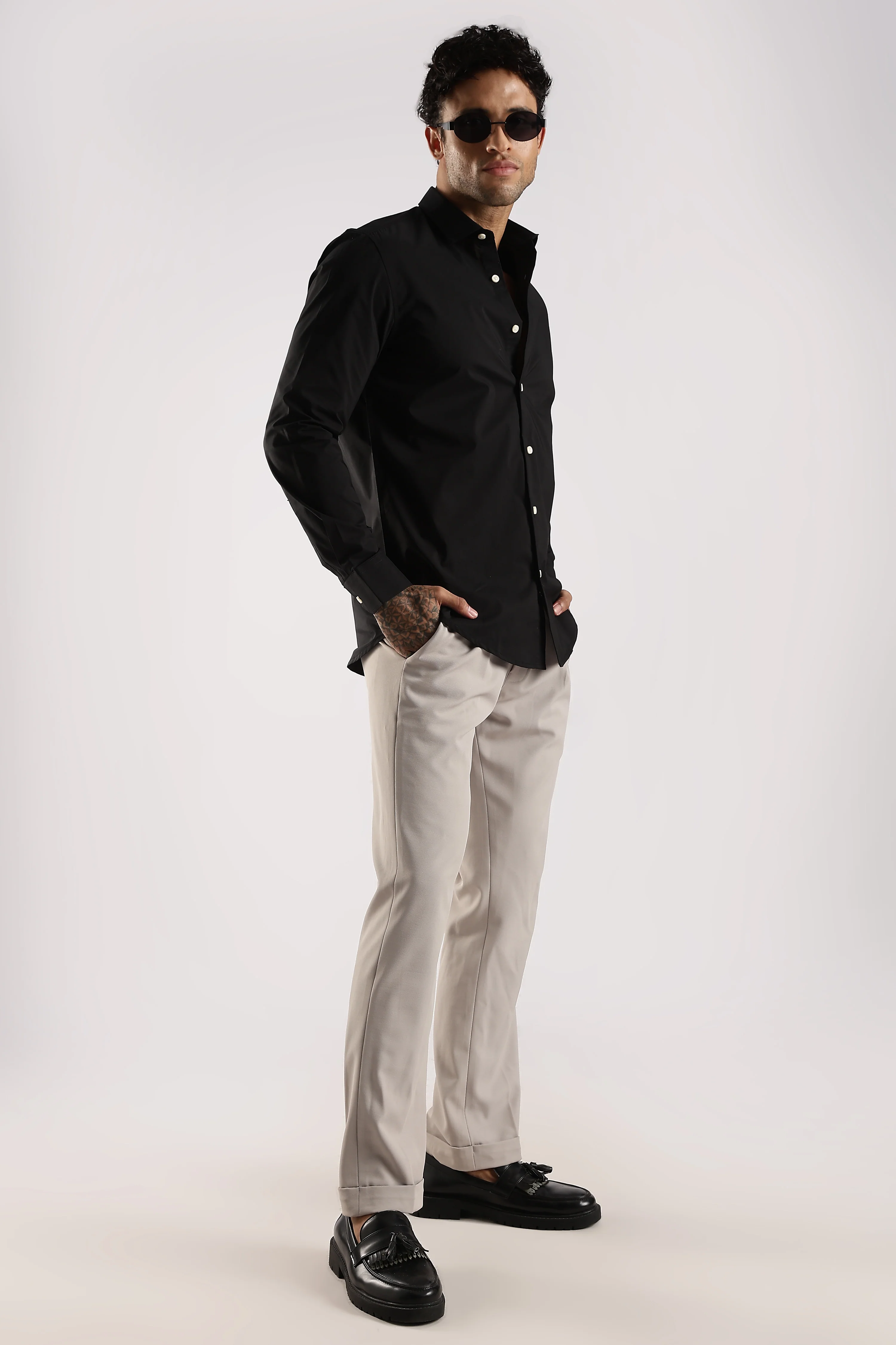 Men Black Cotton Slim Fit Shirt - Image 8