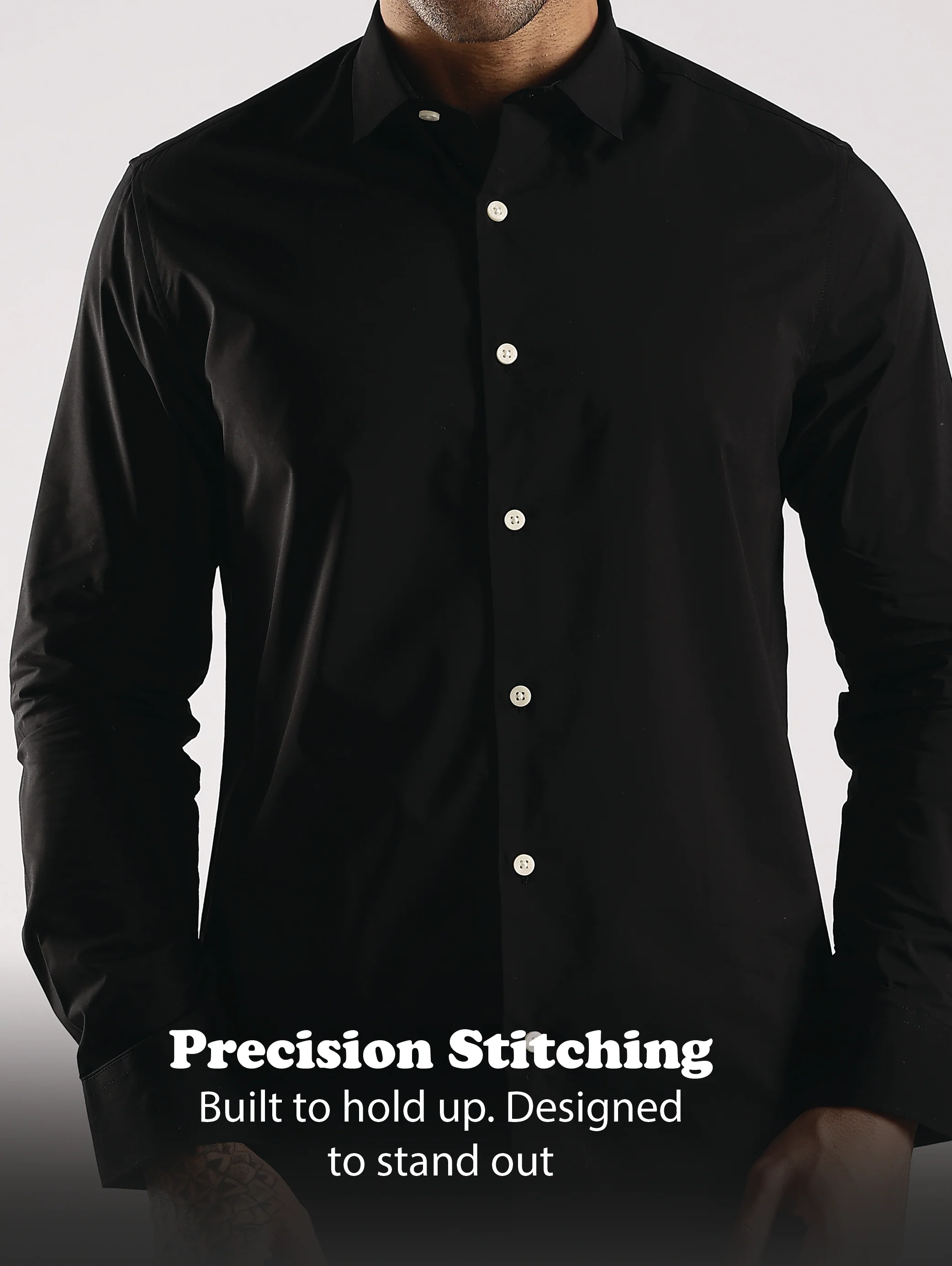 Men Black Cotton Slim Fit Shirt - Image 9