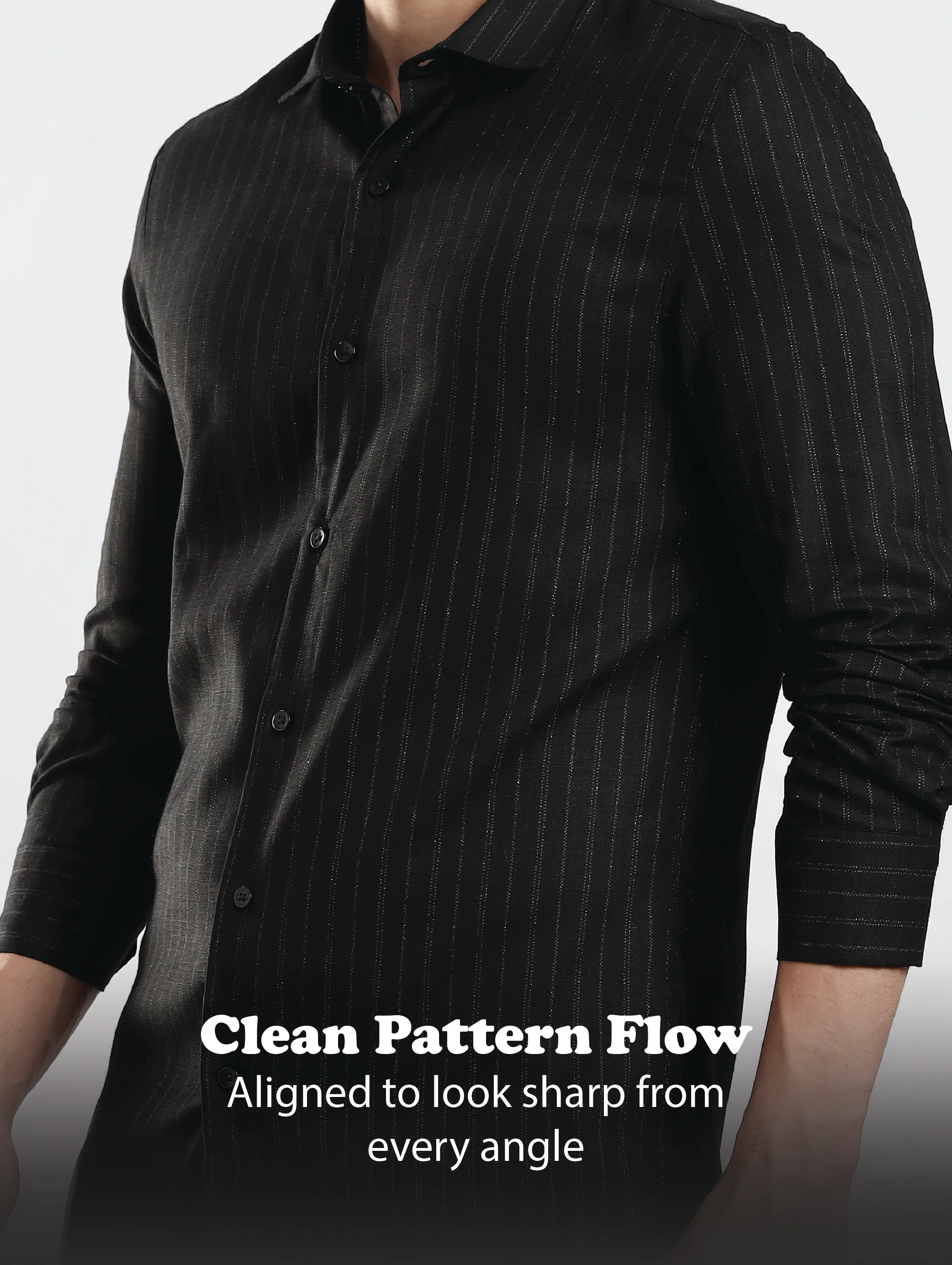 Men Black Cotton Slim Fit Striped Glitter Shirt - Image 12