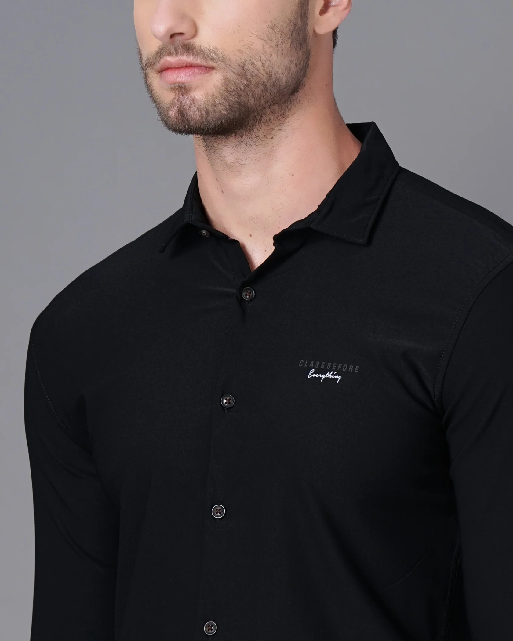 Men Black Cotton Slim Shirt - Image 4