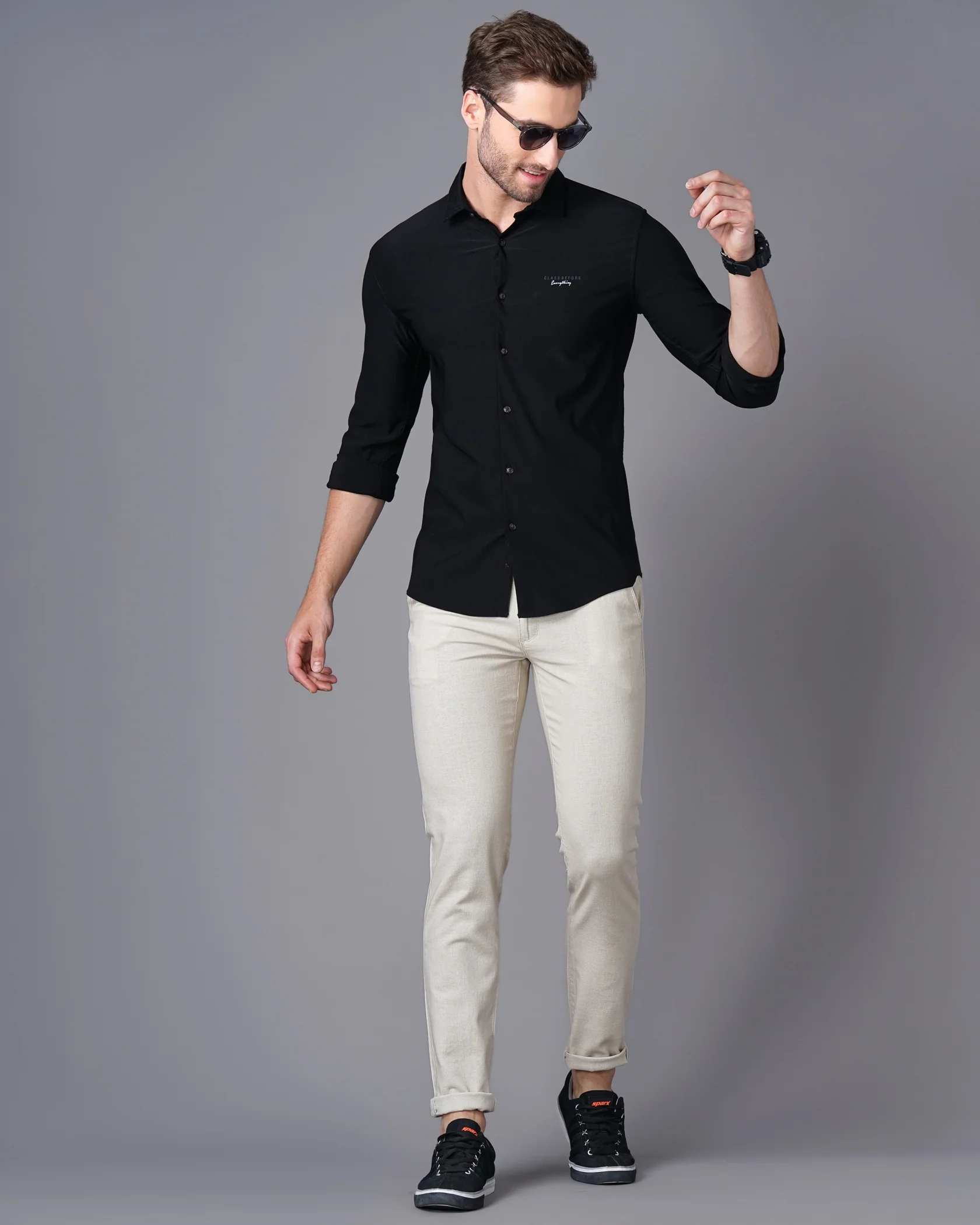 Men Black Cotton Slim Shirt - Image 6
