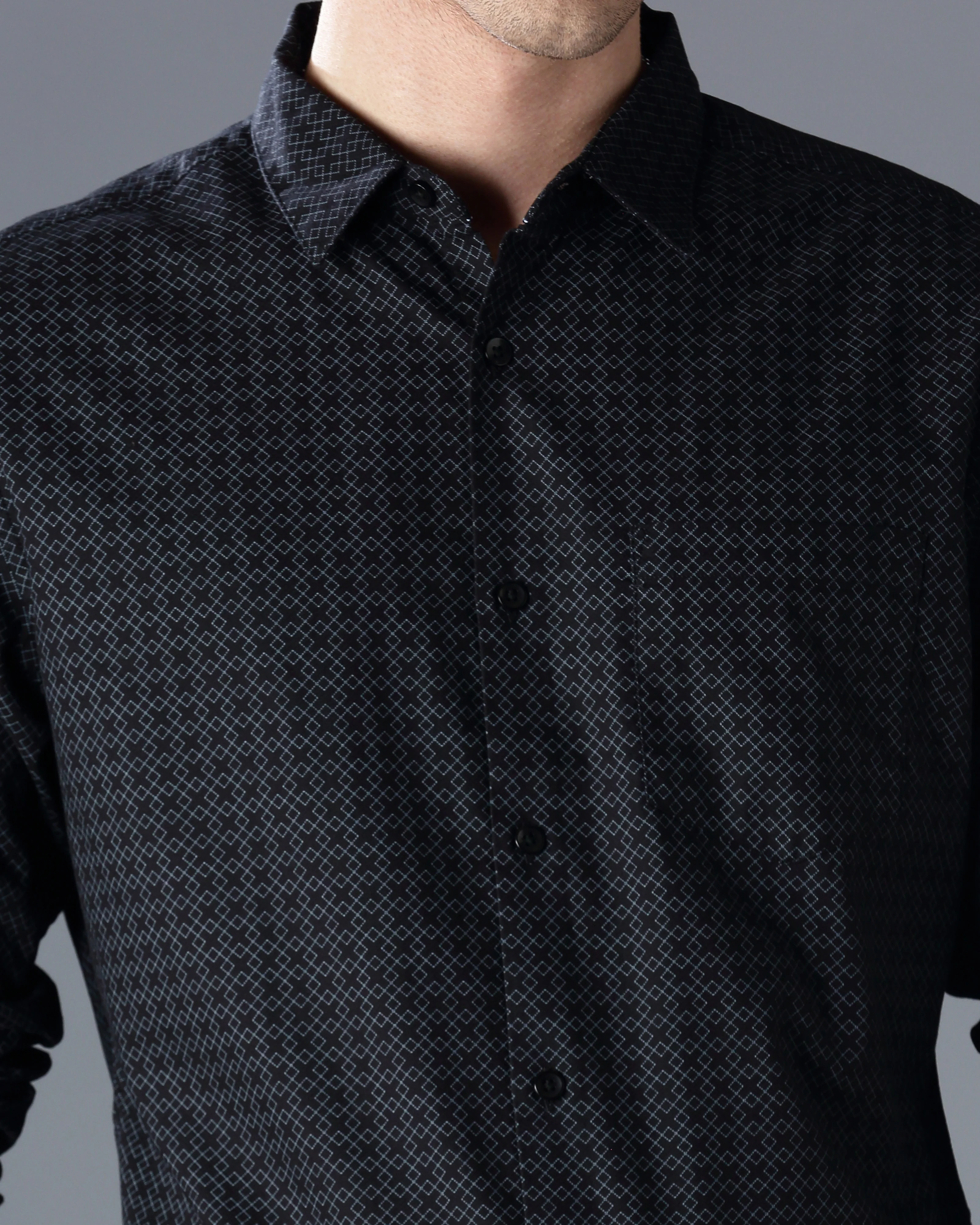 Men Black Cotton Slim Shirt - Image 2