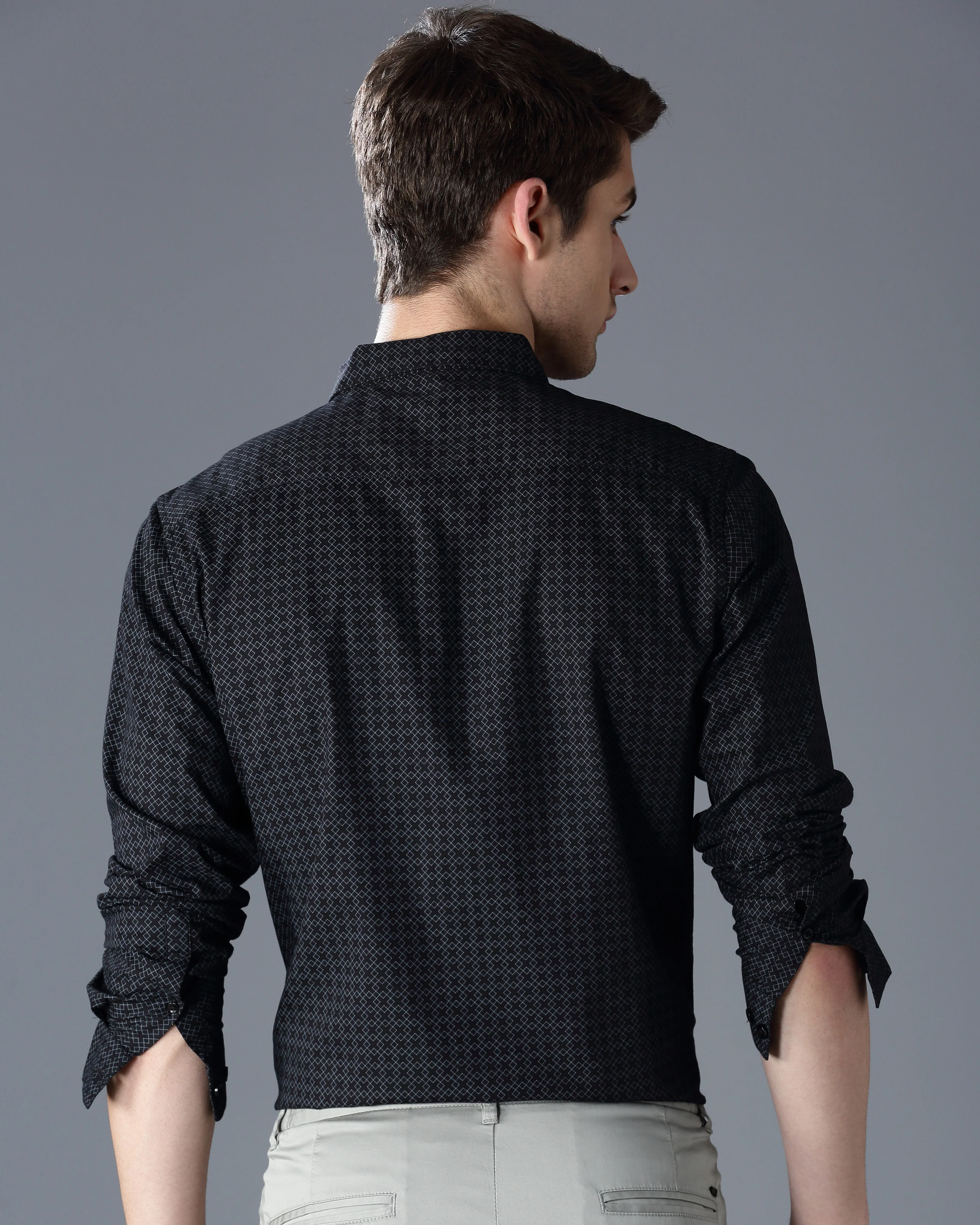 Men Black Cotton Slim Shirt - Image 4