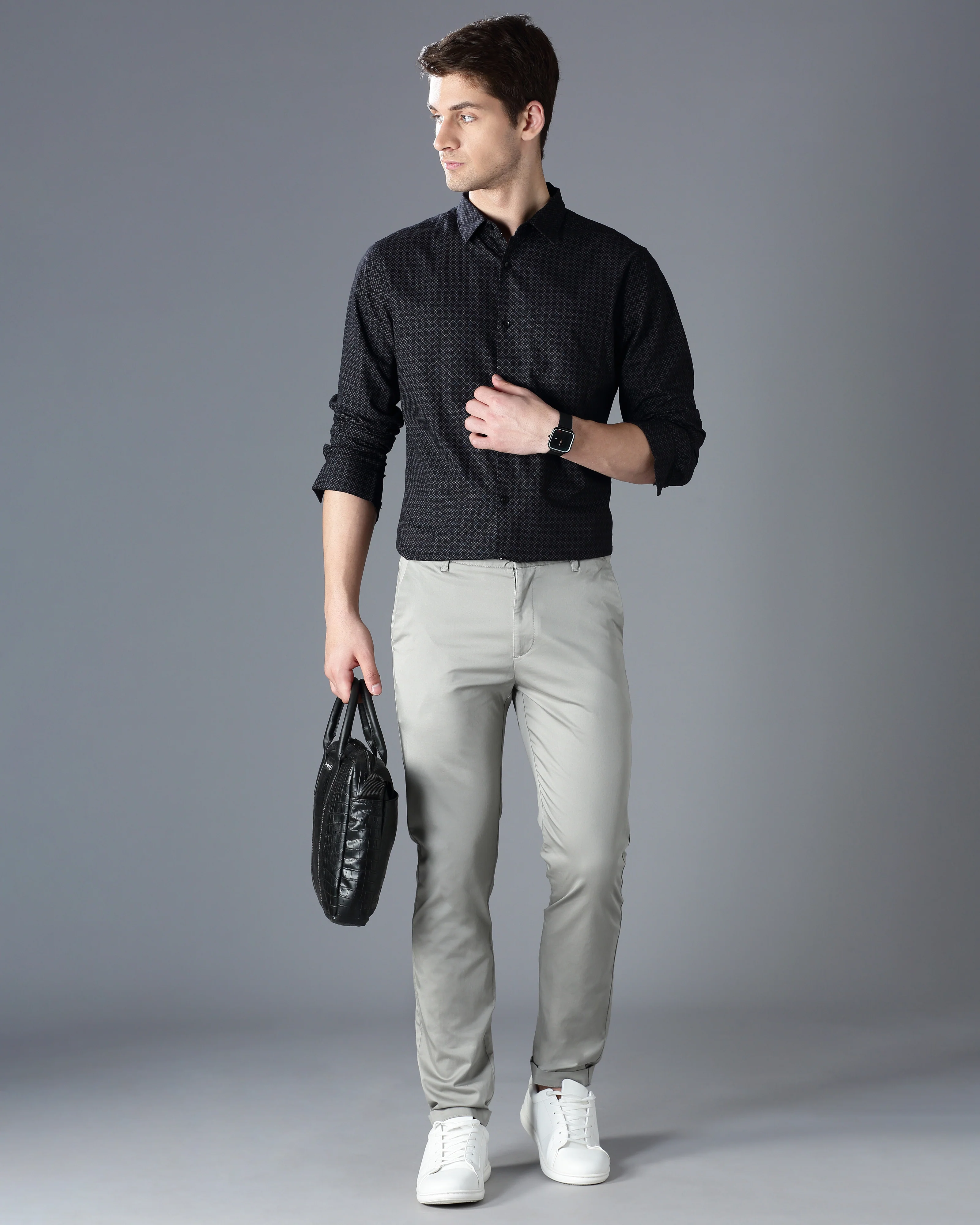 Men Black Cotton Slim Shirt - Image 7