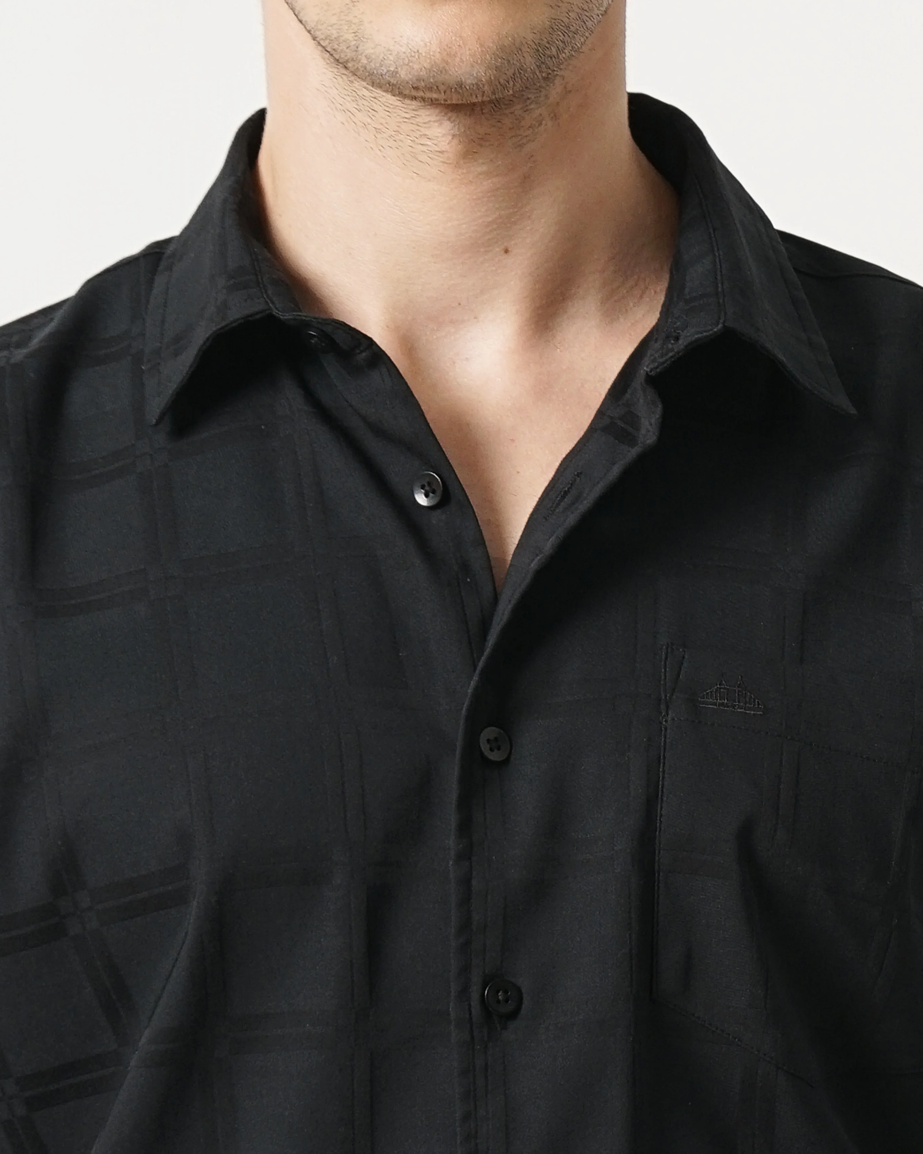 Men Black Cotton Slim Shirt - Image 2