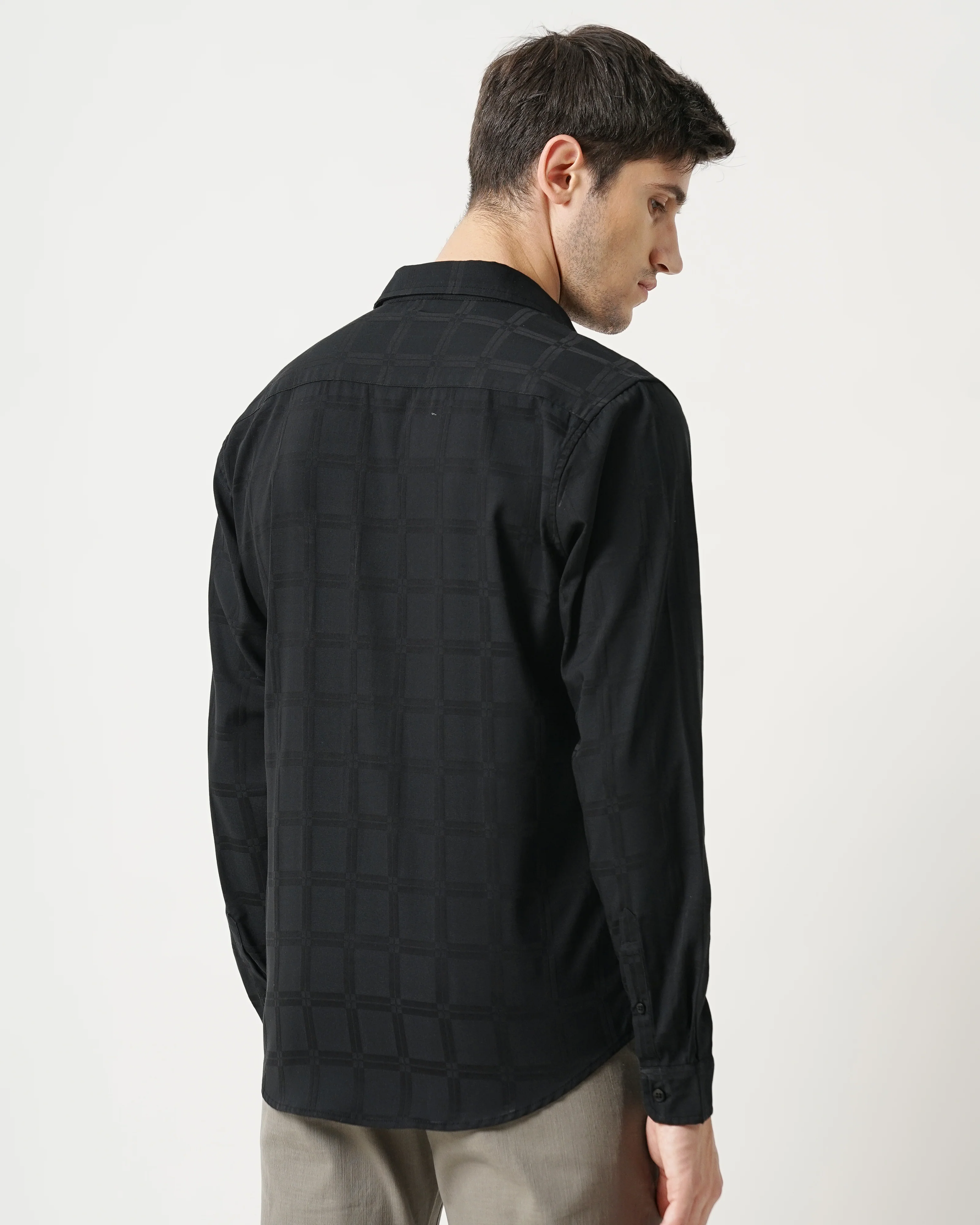 Men Black Cotton Slim Shirt - Image 3