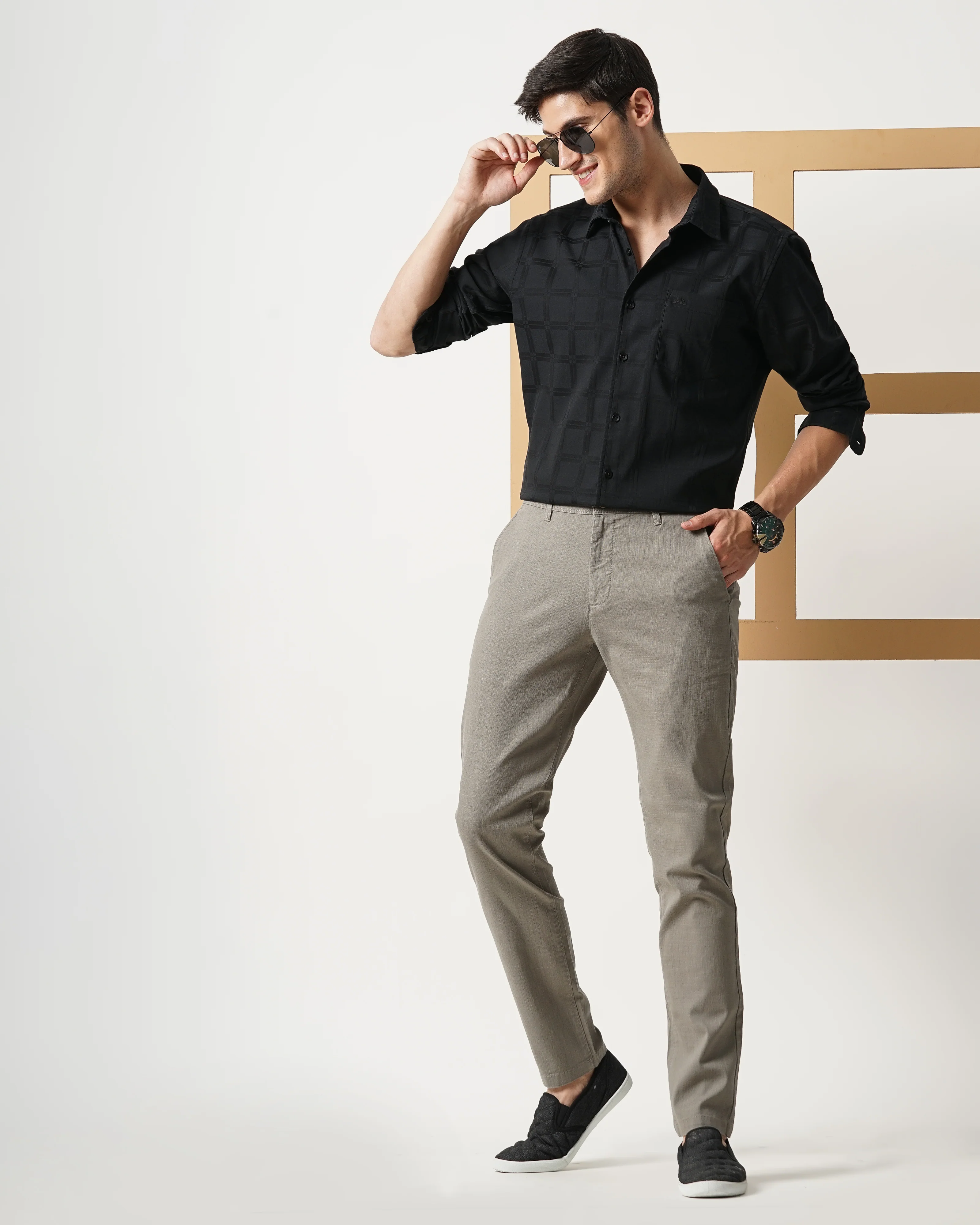 Men Black Cotton Slim Shirt - Image 6