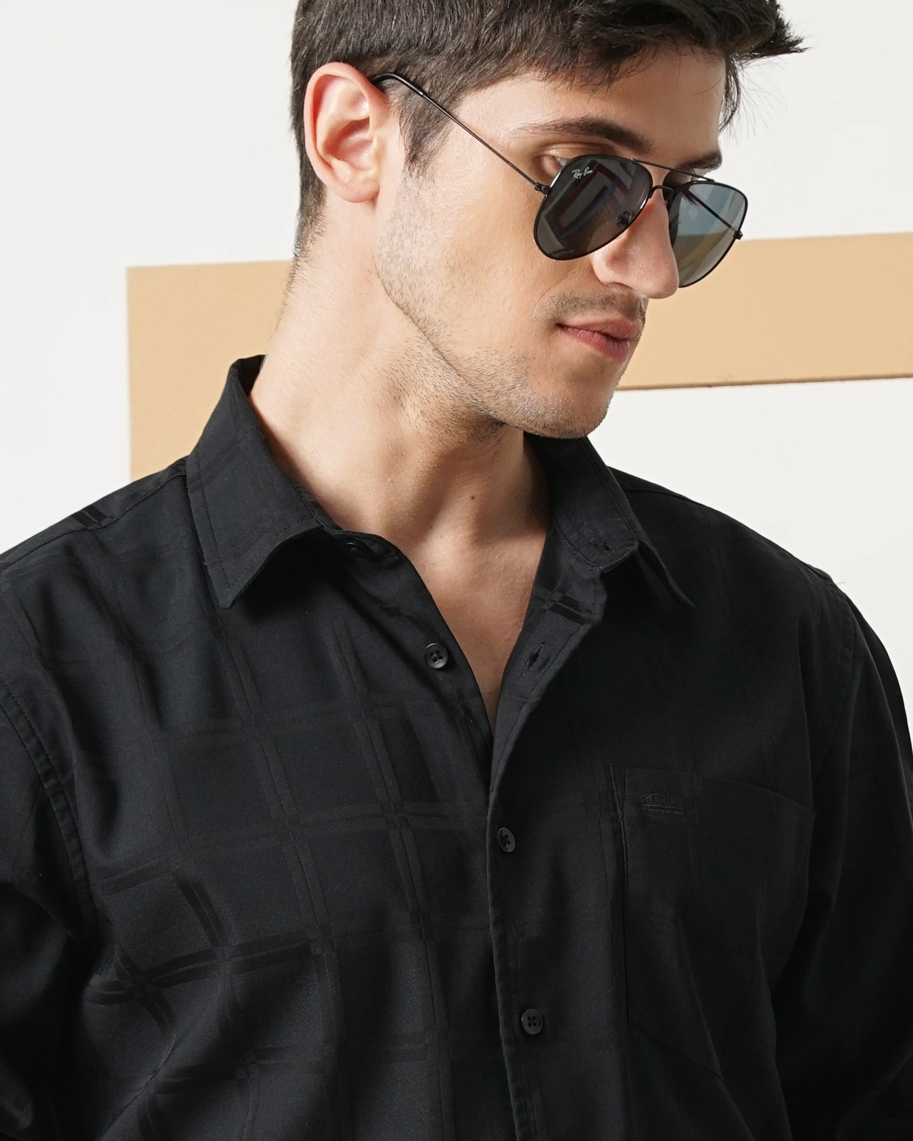 Men Black Cotton Slim Shirt - Image 7