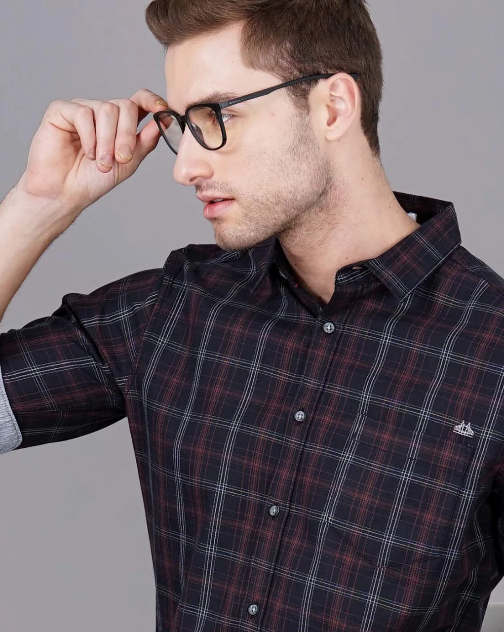 Men Black Cotton Slim Shirt - Image 2