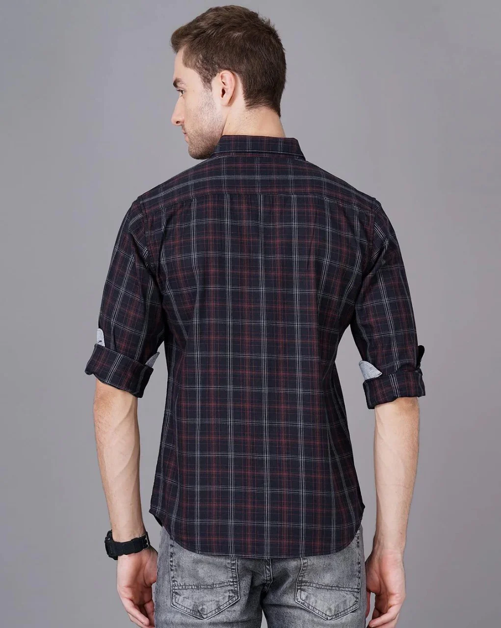 Men Black Cotton Slim Shirt - Image 3