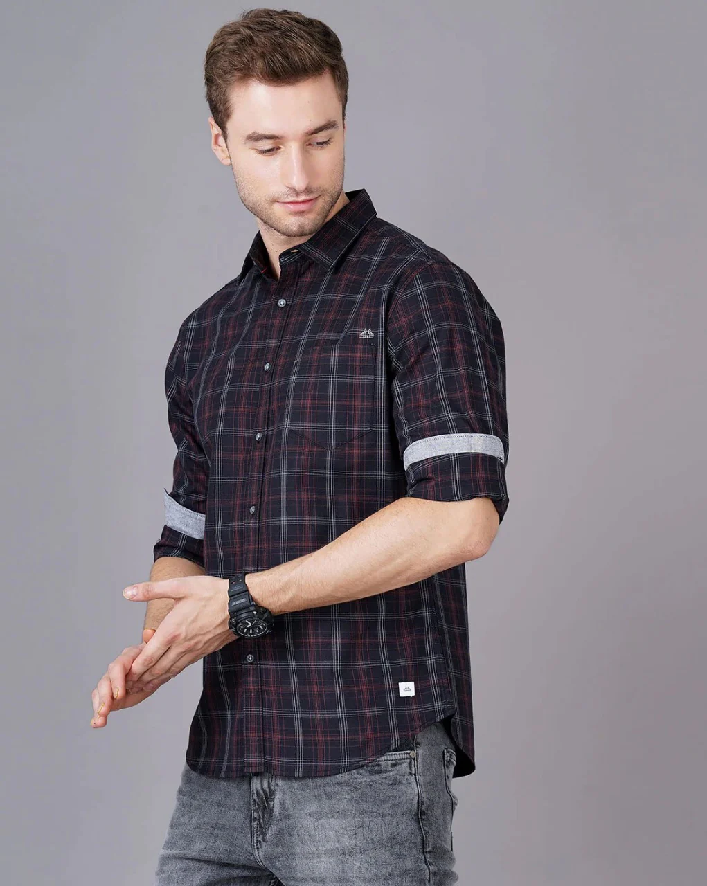 Men Black Cotton Slim Shirt - Image 4