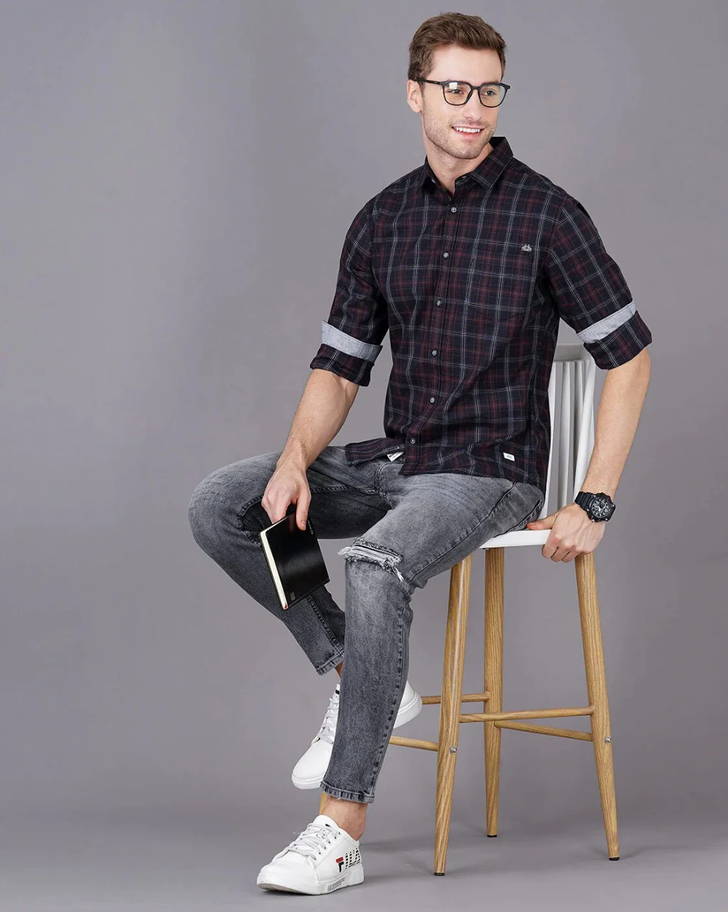Men Black Cotton Slim Shirt - Image 5