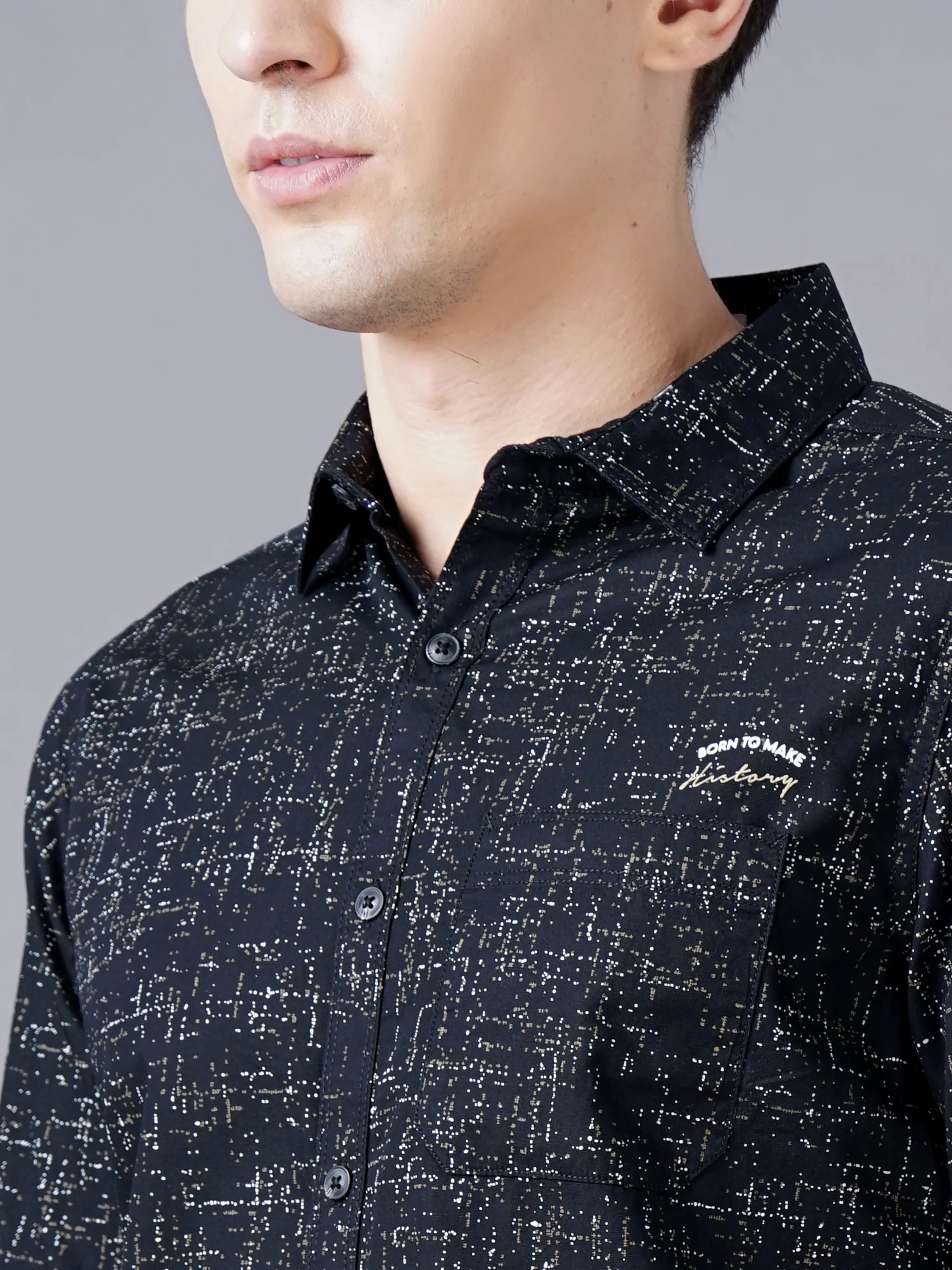 Men Black Cotton Slim Shirt - Image 2