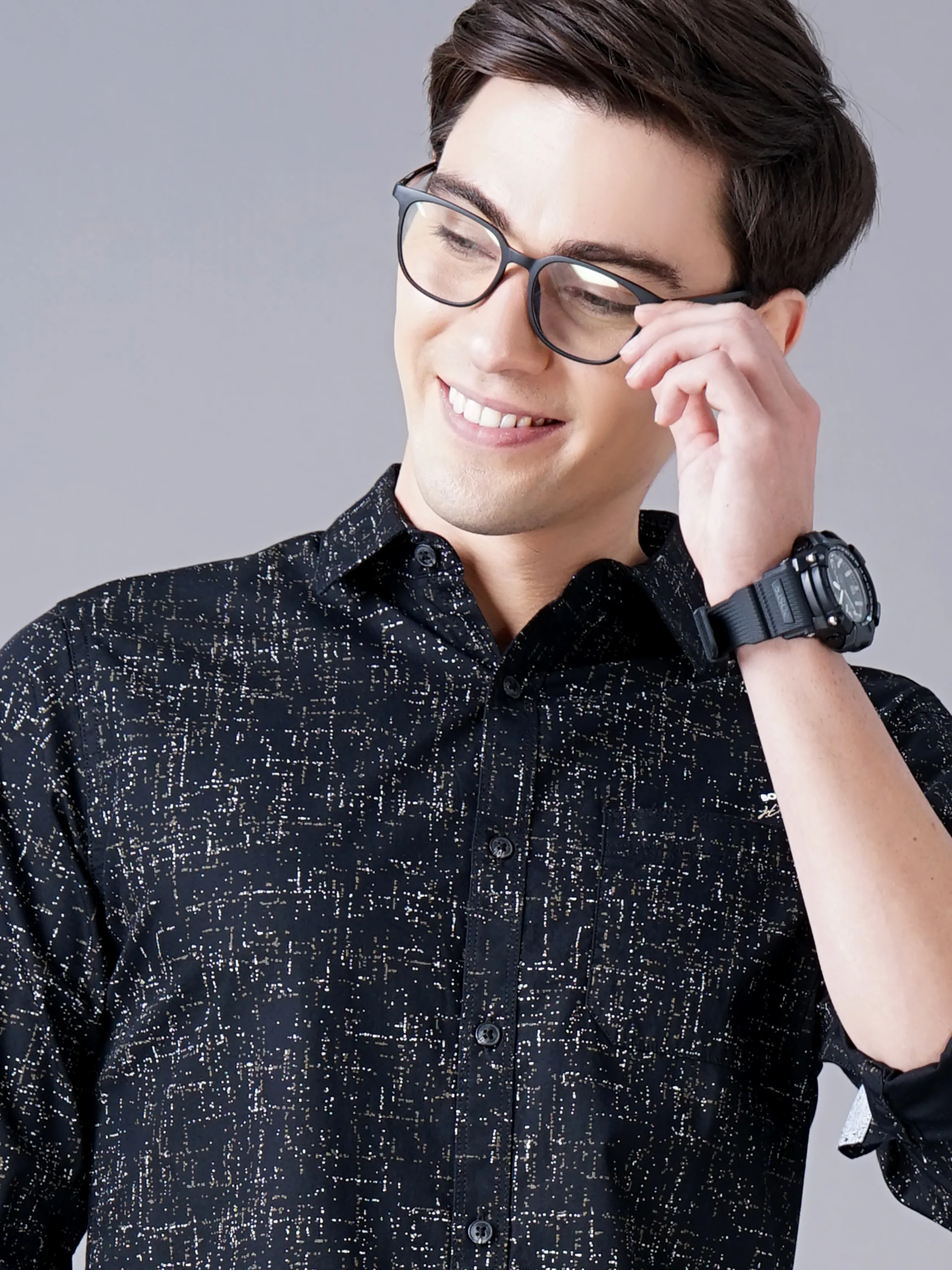 Men Black Cotton Slim Shirt - Image 4