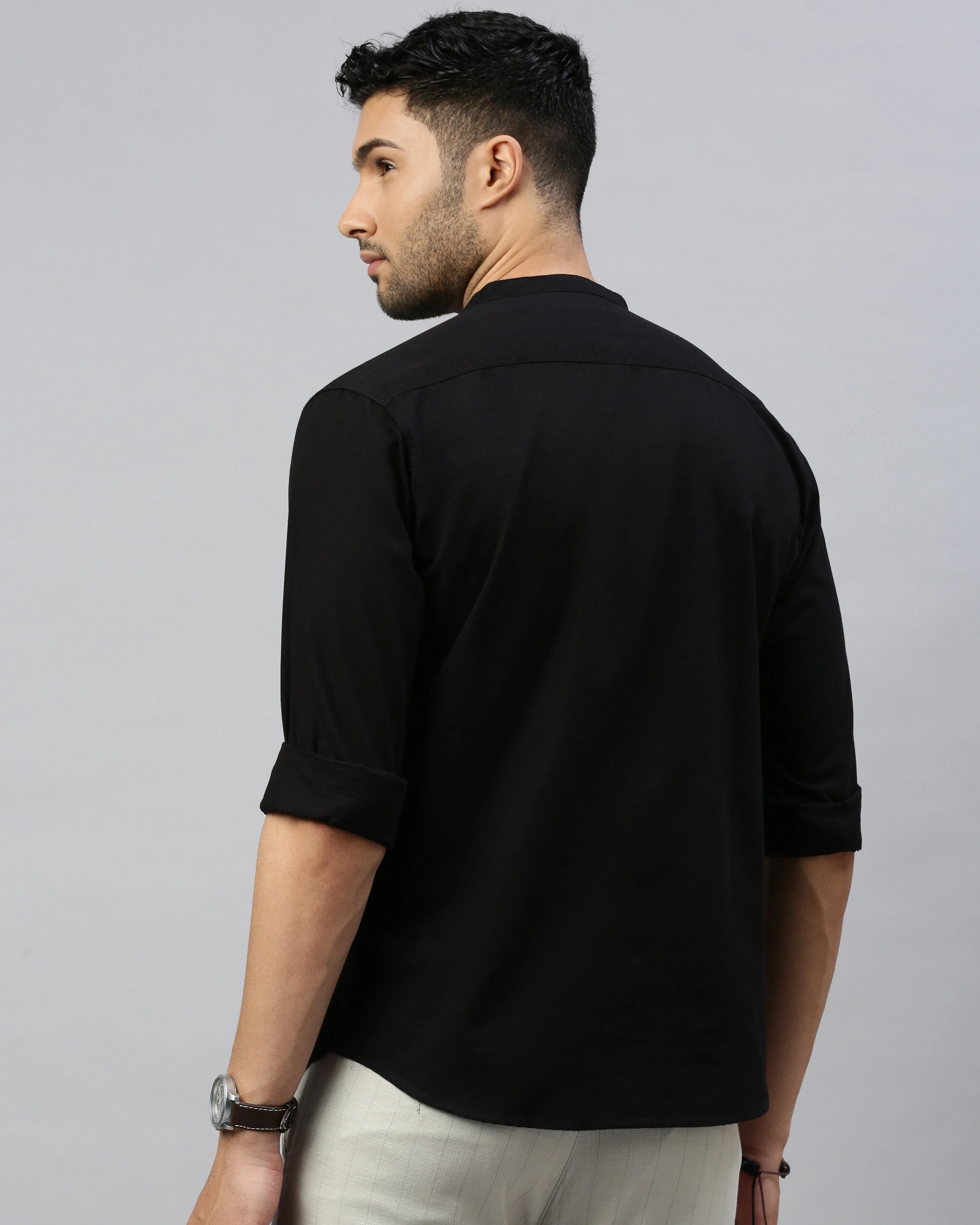 Men Black Cotton Slim Shirt - Image 4