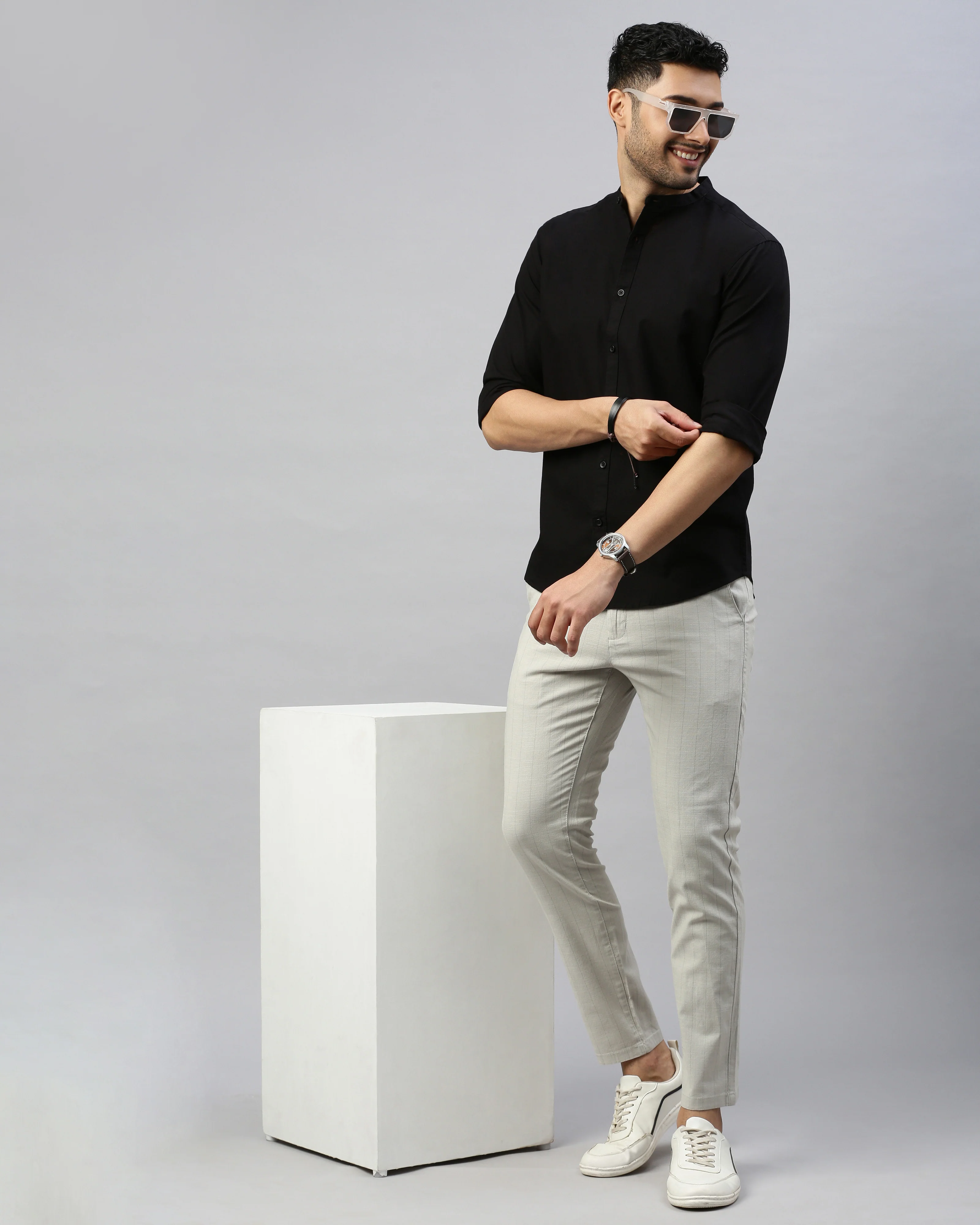 Men Black Cotton Slim Shirt - Image 5