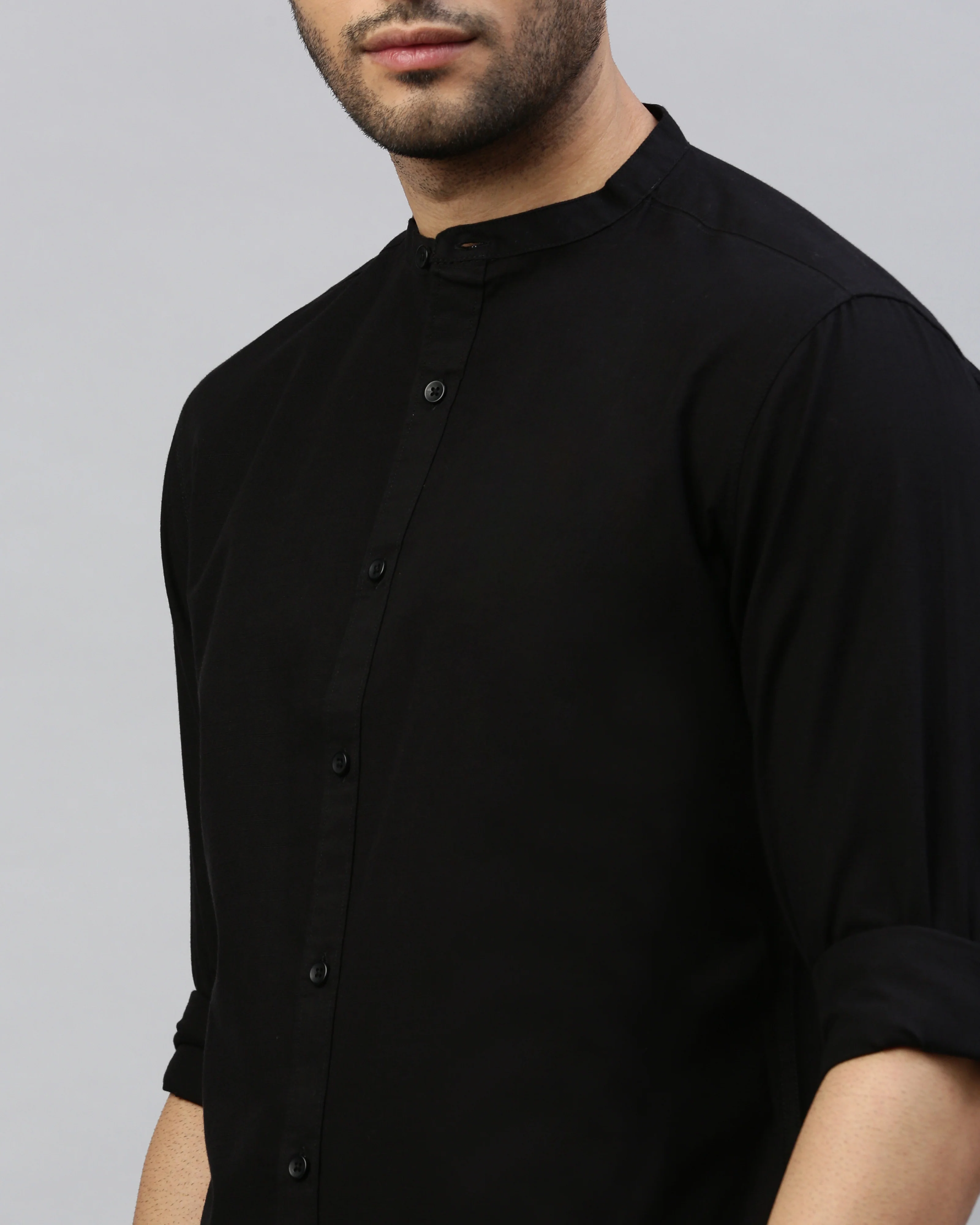 Men Black Cotton Slim Shirt - Image 6