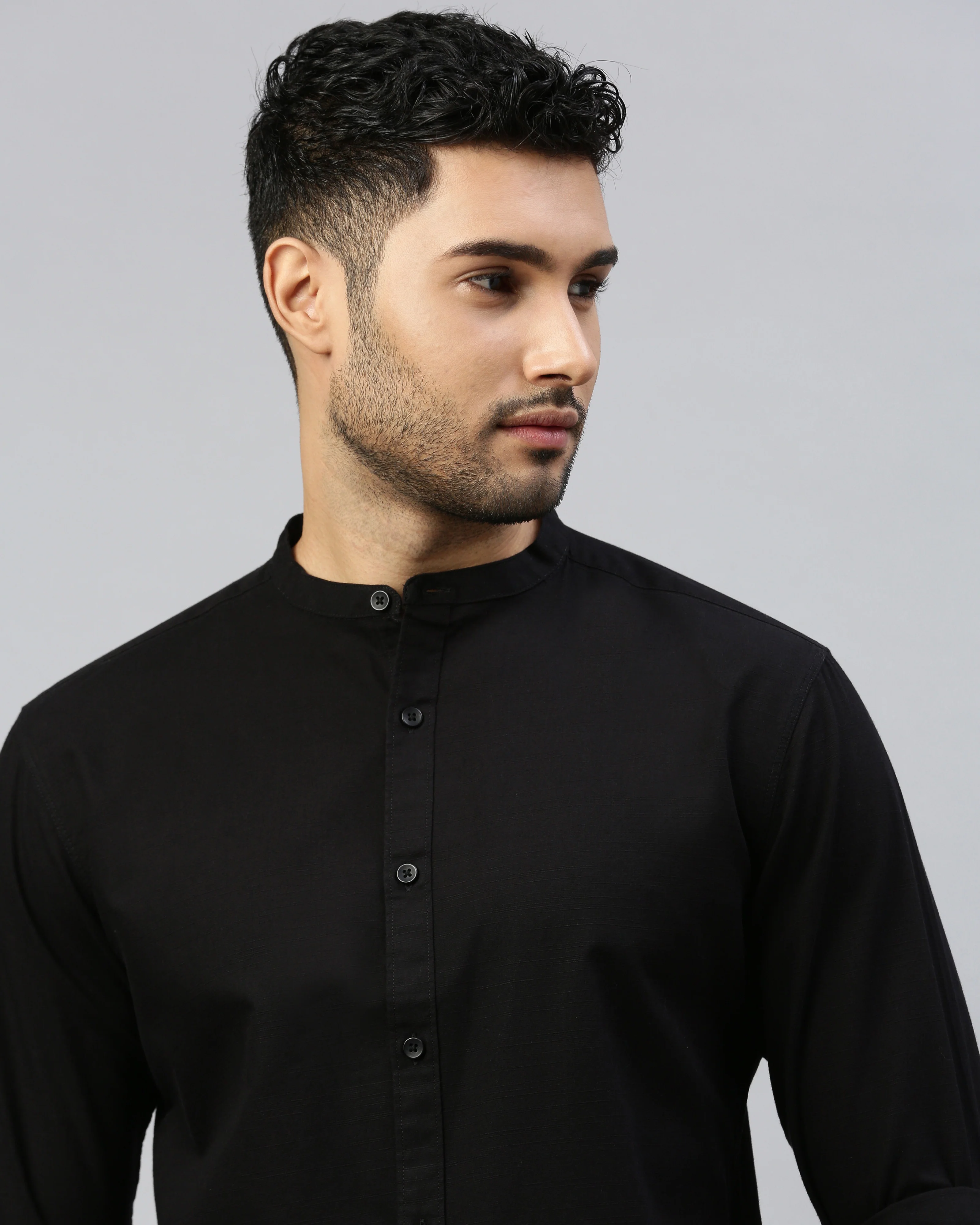 Men Black Cotton Slim Shirt - Image 7