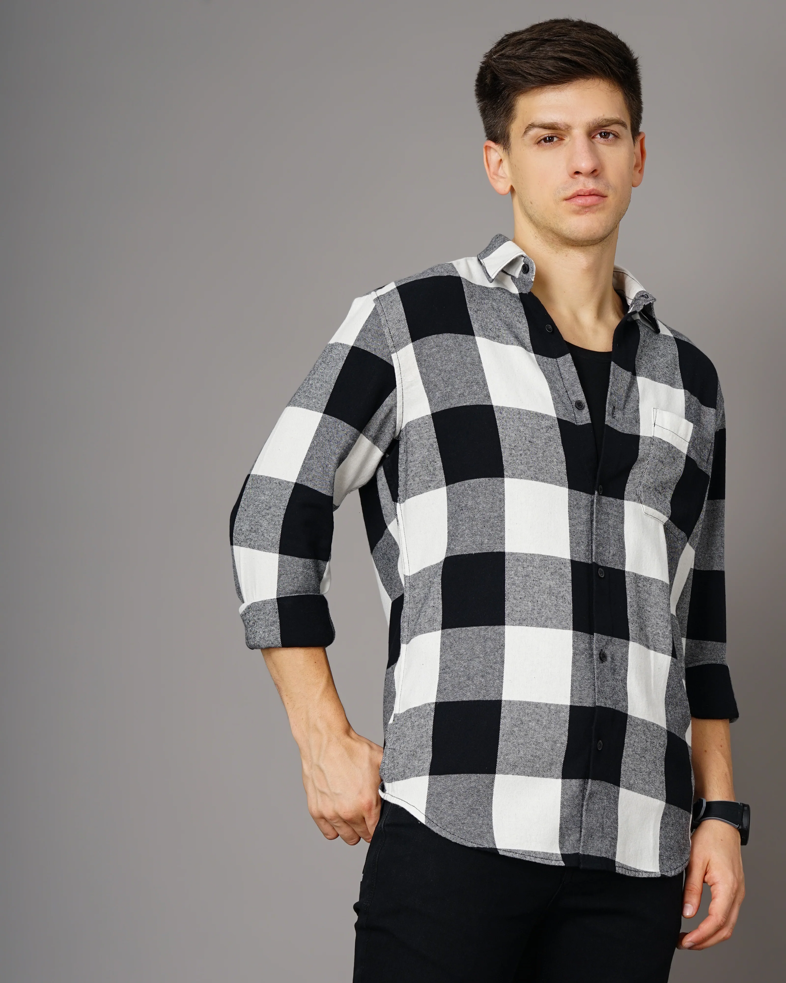 Men Black Cotton Slim Shirt - Image 5