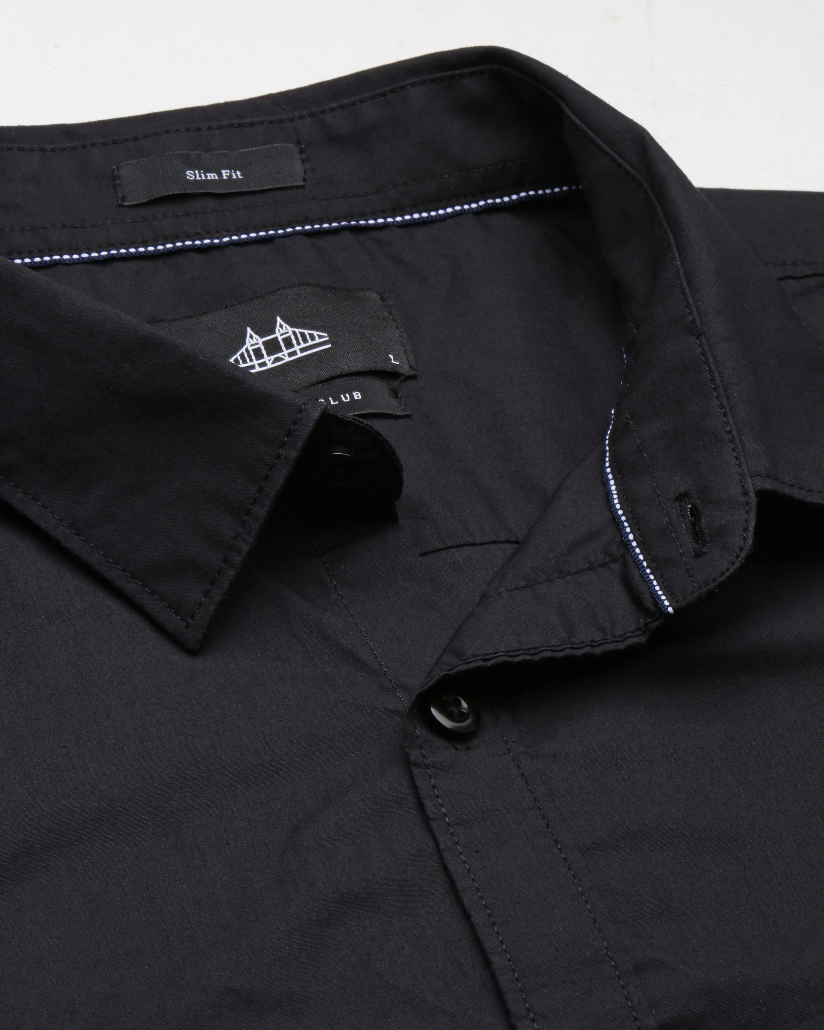 Men Black Cotton Slim Shirt - Image 3