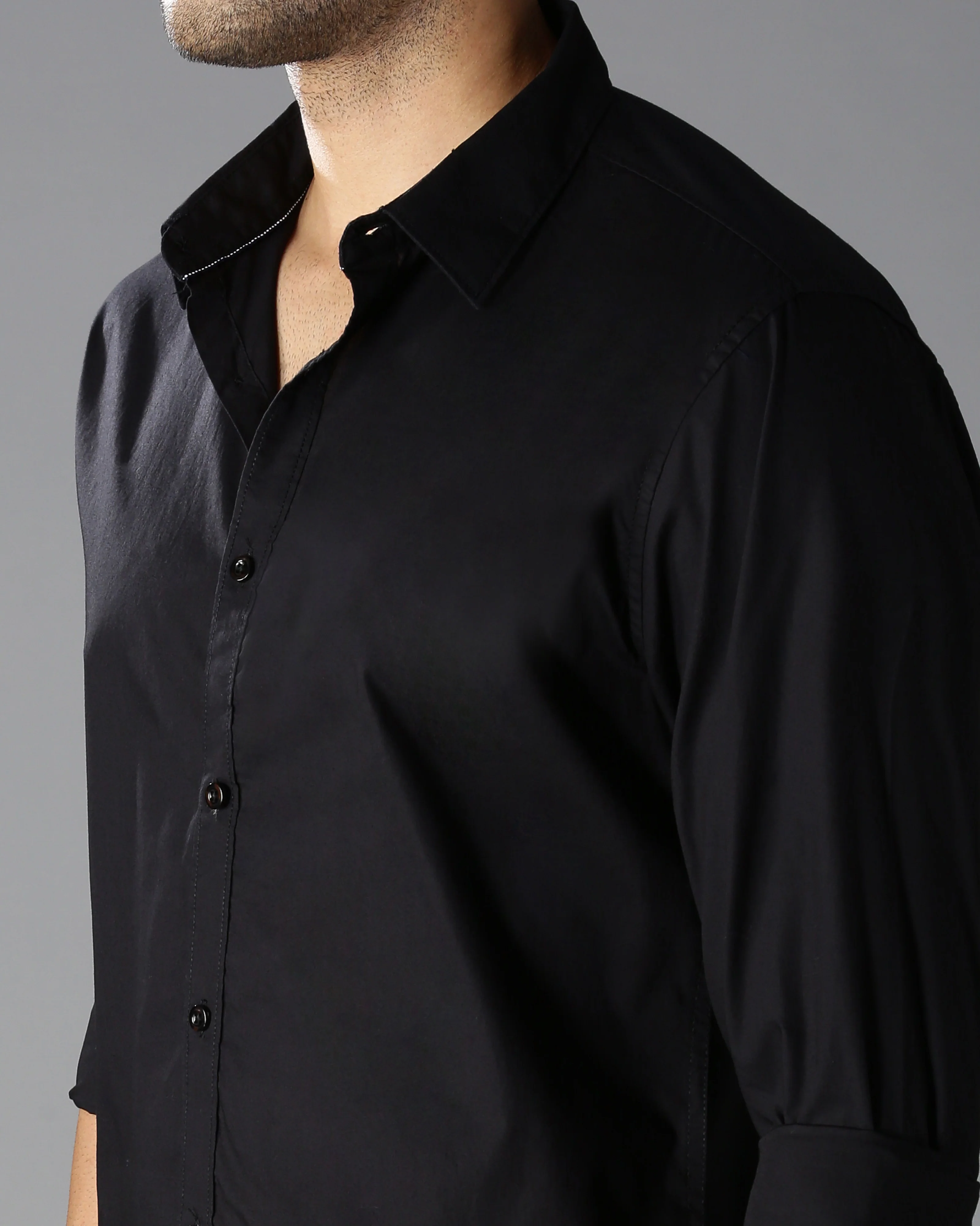 Men Black Cotton Slim Shirt - Image 4