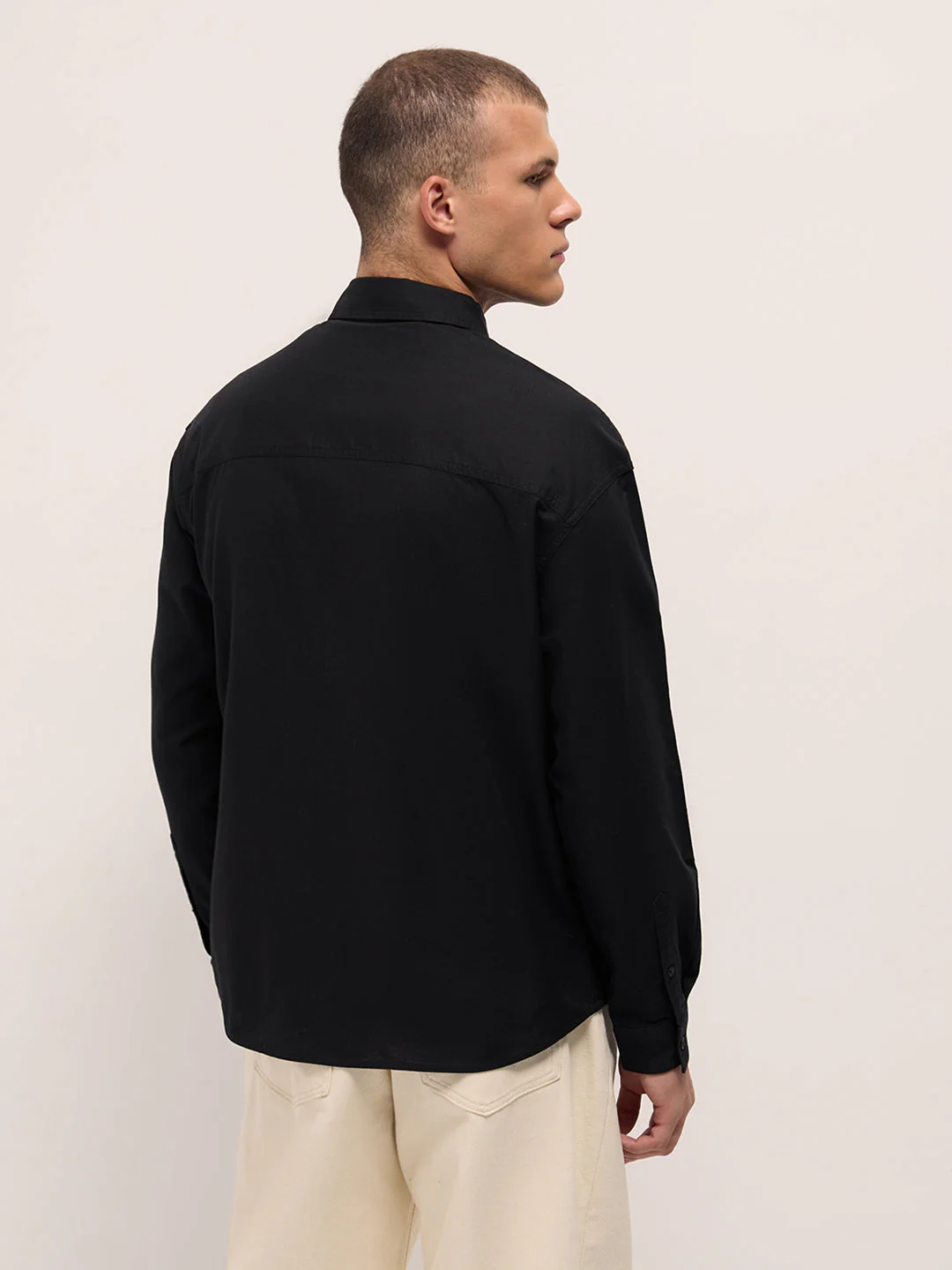 Men Black Cotton Solid Relaxed Fit Overshirt - Image 2