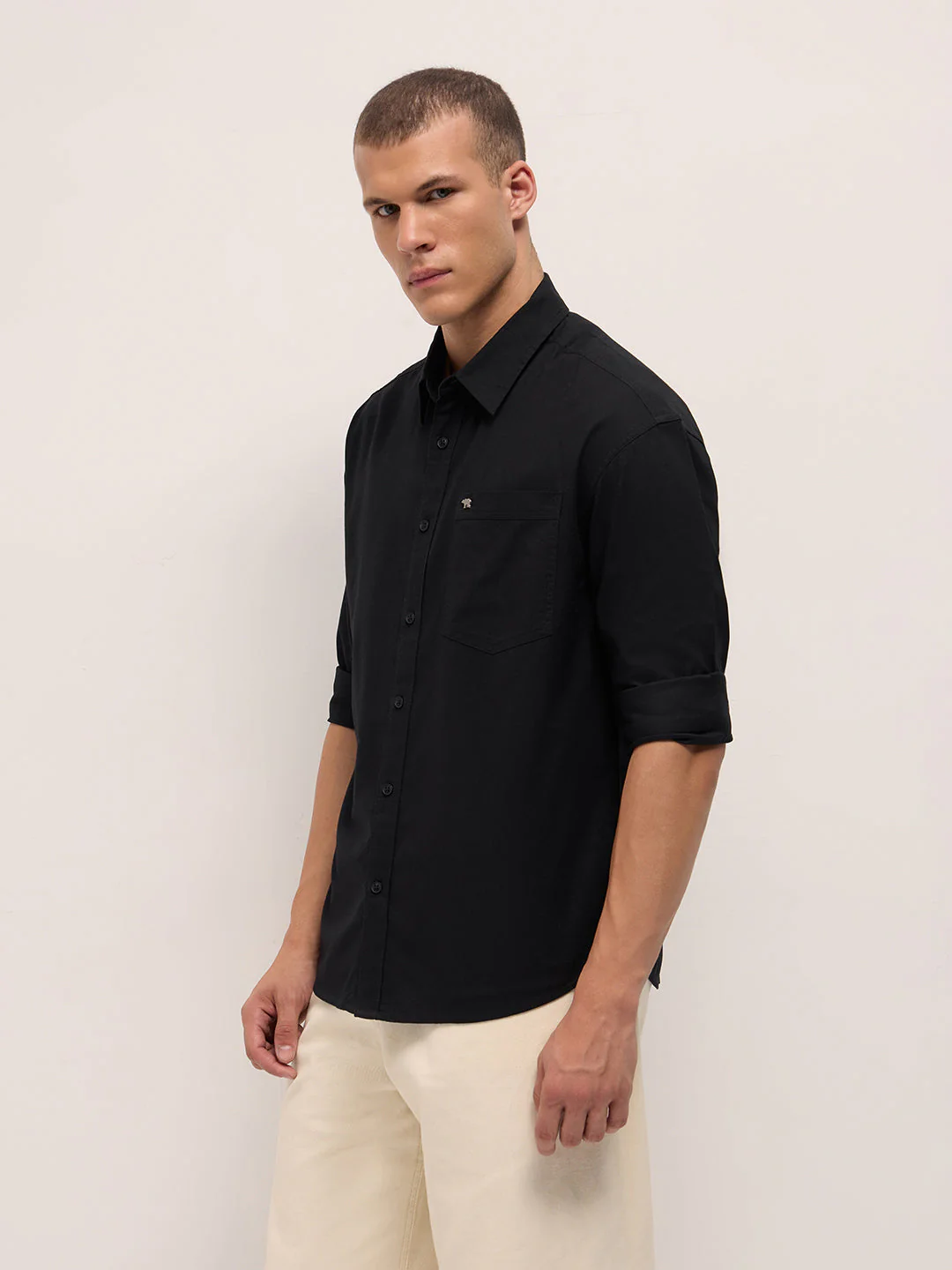 Men Black Cotton Solid Relaxed Fit Overshirt - Image 3
