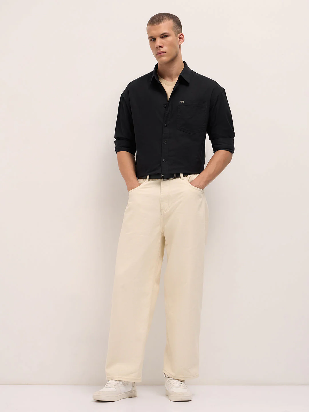 Men Black Cotton Solid Relaxed Fit Overshirt - Image 4