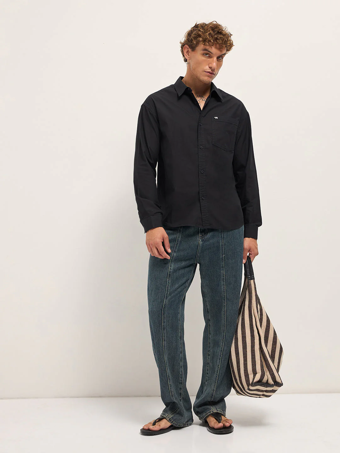 Men Black Cotton Solid Relaxed Fit Overshirt - Image 4