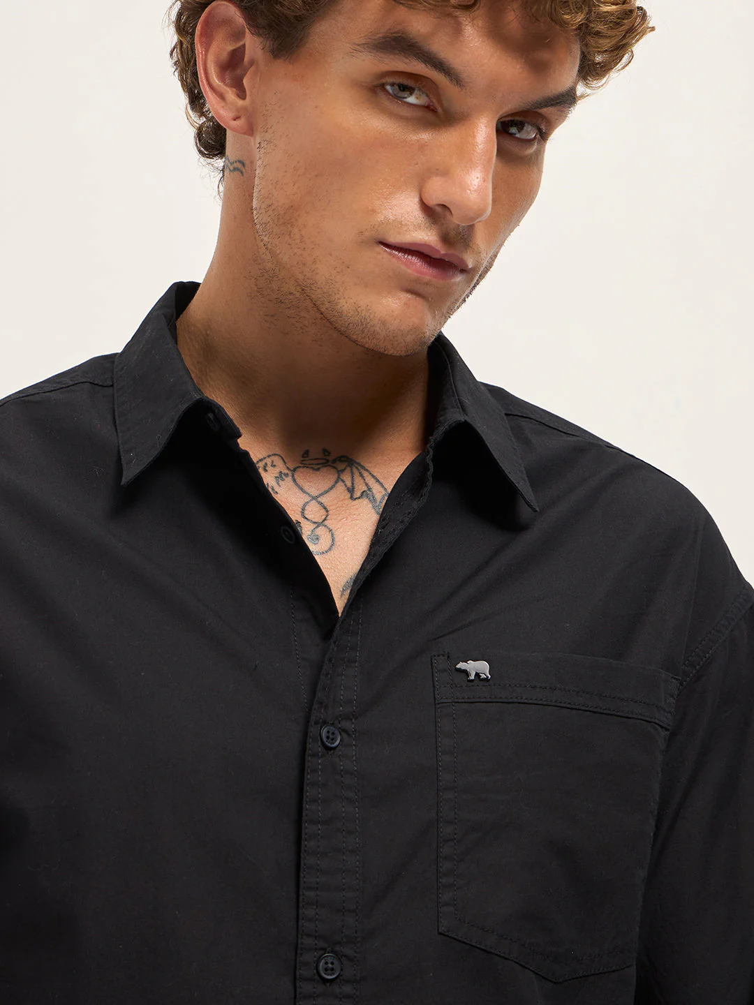 Men Black Cotton Solid Relaxed Fit Overshirt - Image 5