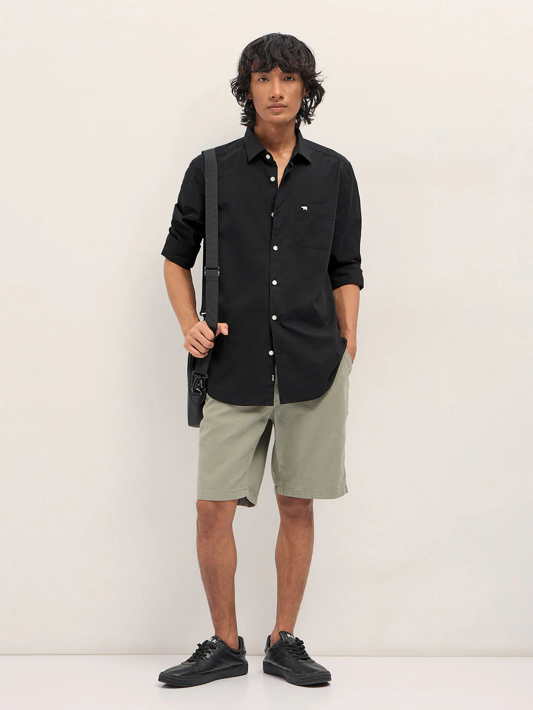 Men Black Cotton Solid Slim Fit Casual Shirt - Image 5