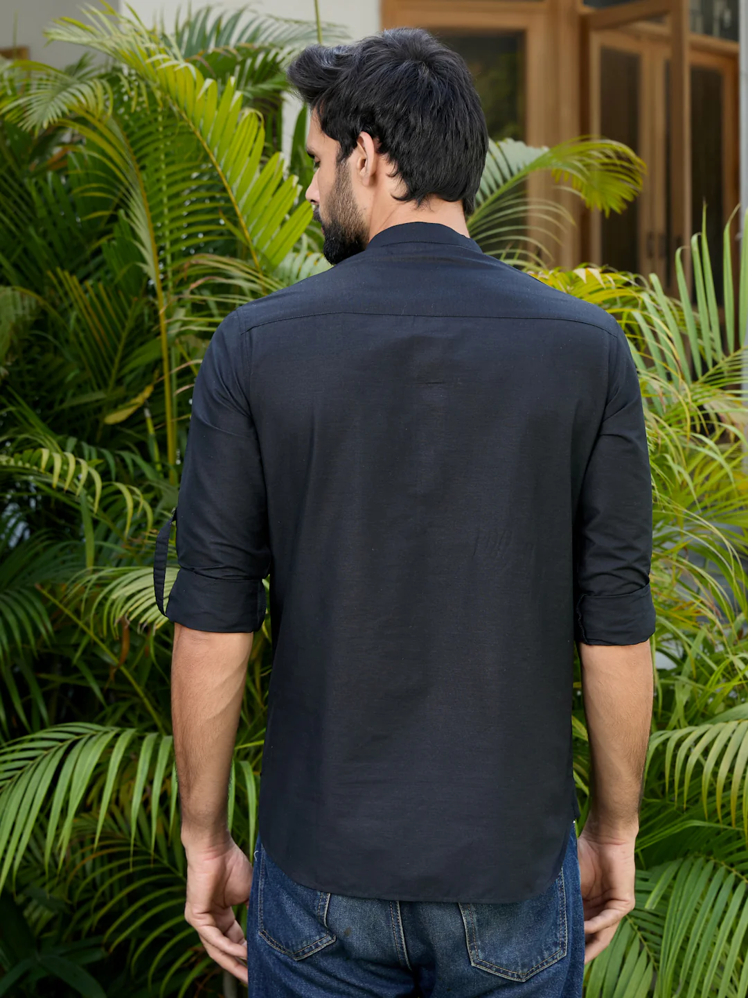 Men Black Deluxe Cotton Short Kurta - Image 4