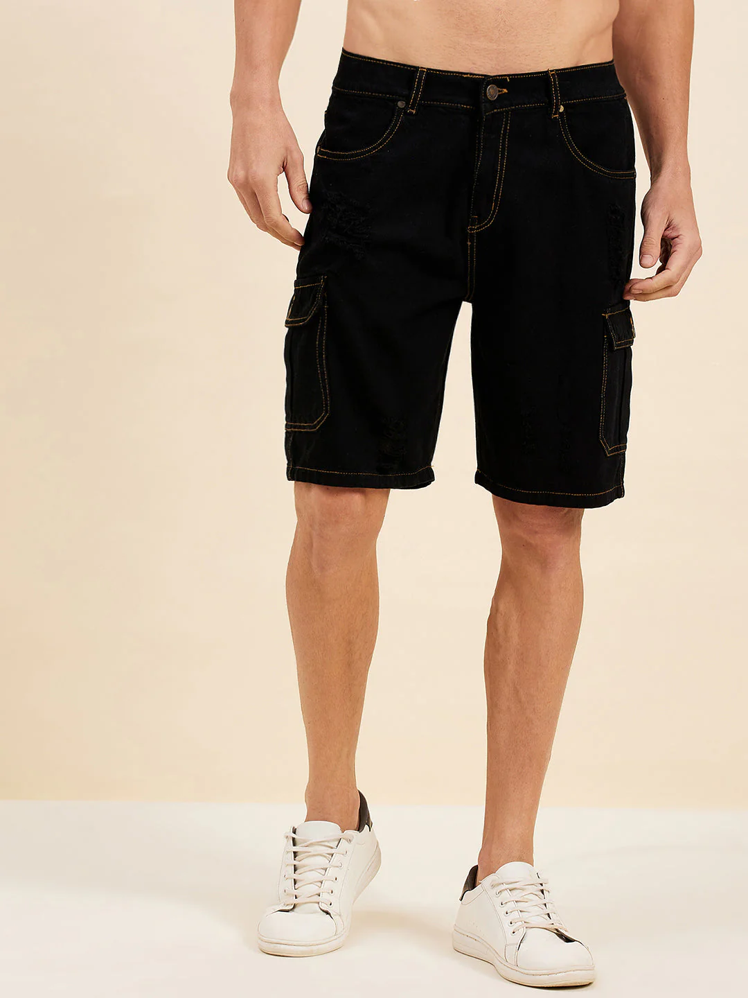 Men Black Denim Box Pocket Shorts - Image 2