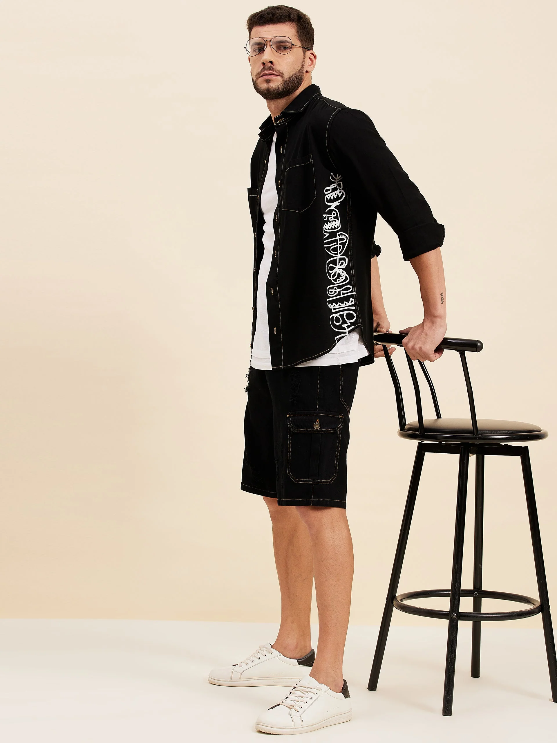 Men Black Denim Box Pocket Shorts - Image 4