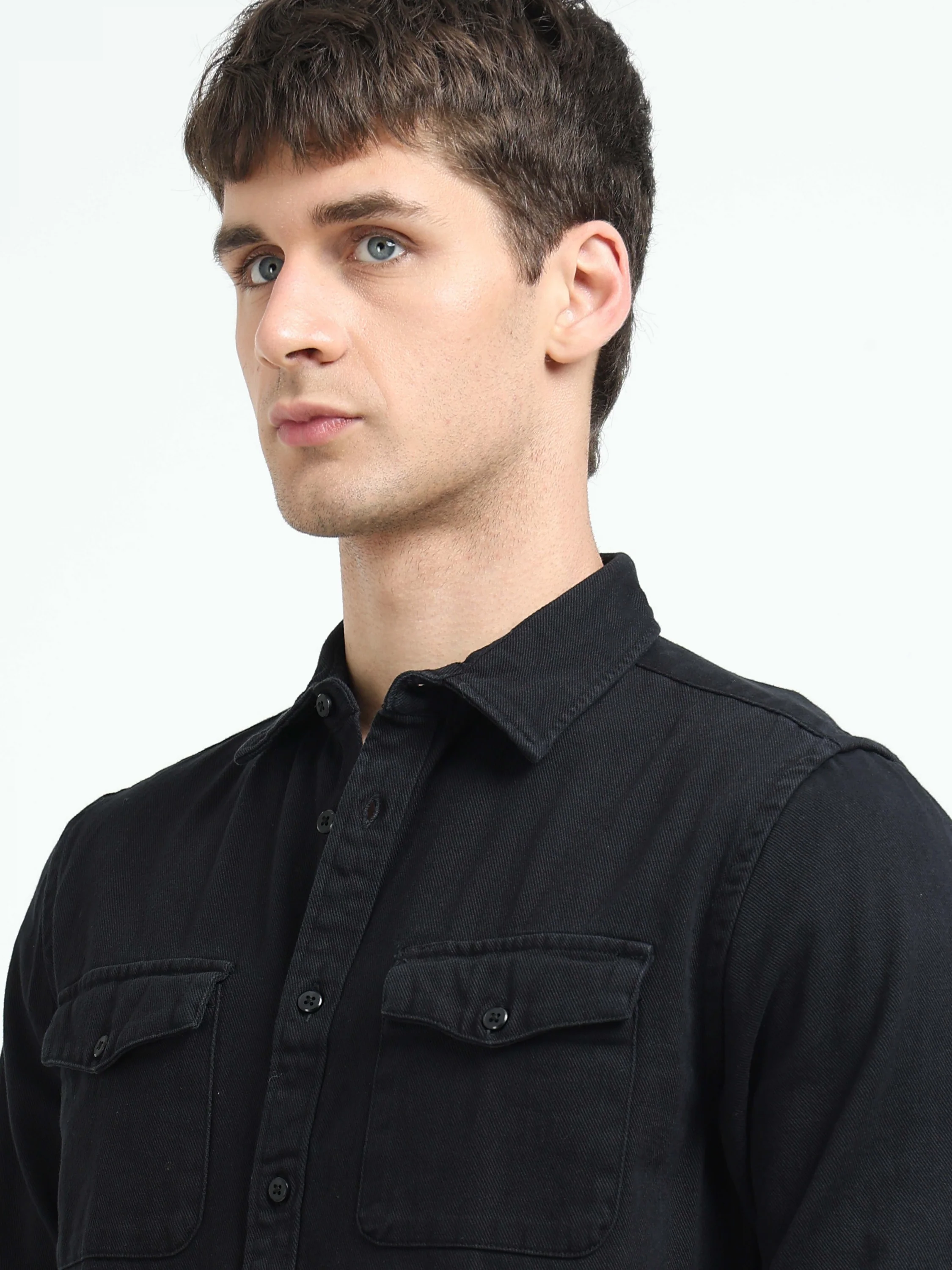 Men Black Denim Cotton Western Shirt - Image 5