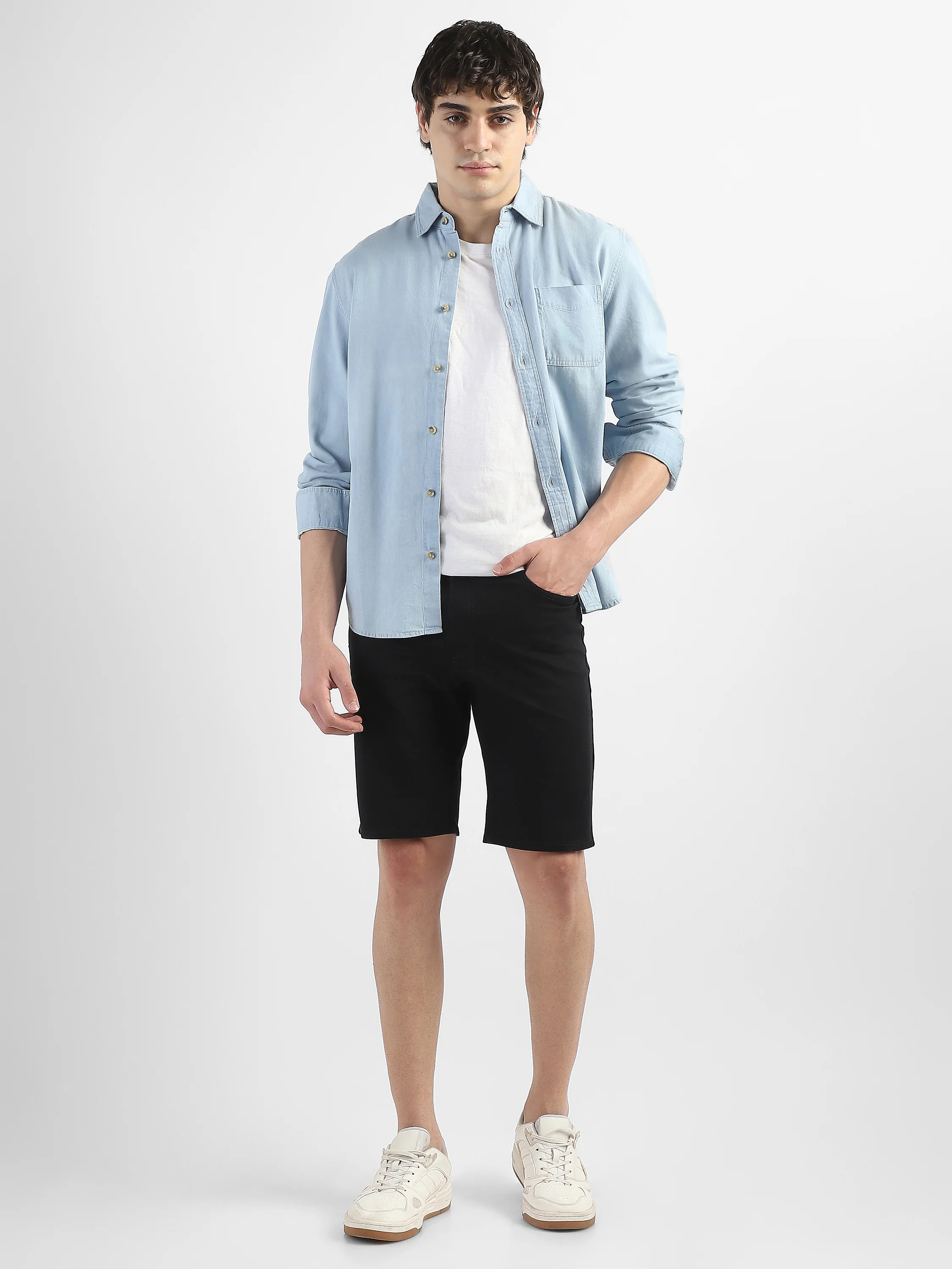 Men Black Denim Knee Length Shorts - Image 2