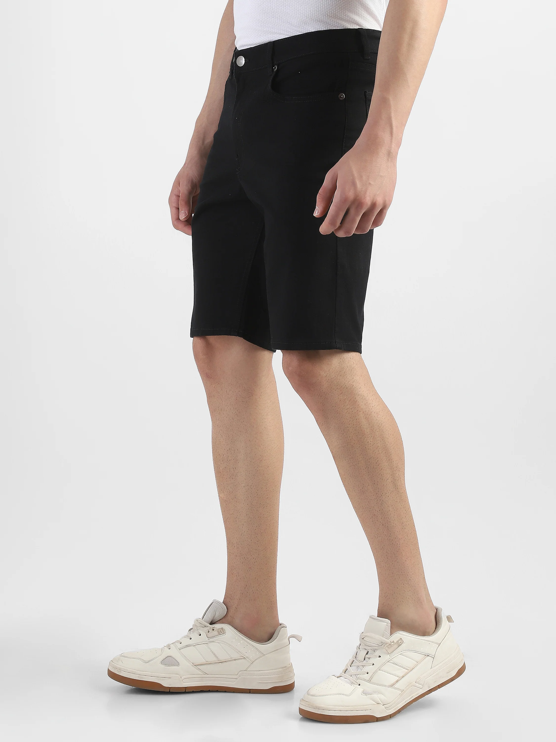 Men Black Denim Knee Length Shorts - Image 5