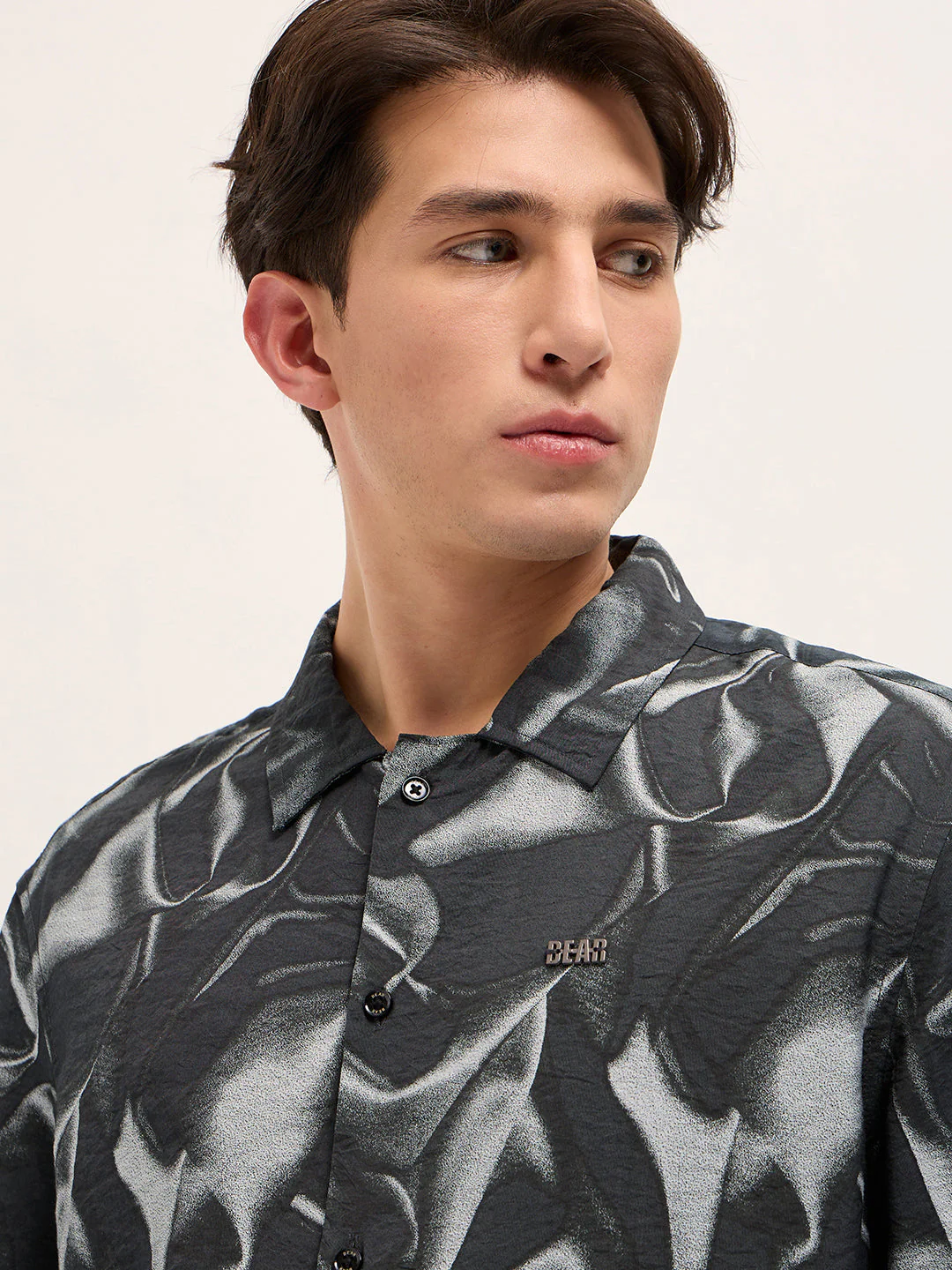 Men Black Digital Print Relaxed Fit Casual Shirt in Nylon Viscose - Image 5