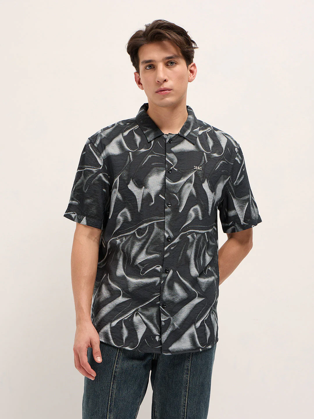 Men Black Digital Print Relaxed Fit Casual Shirt in Nylon Viscose - Image 6