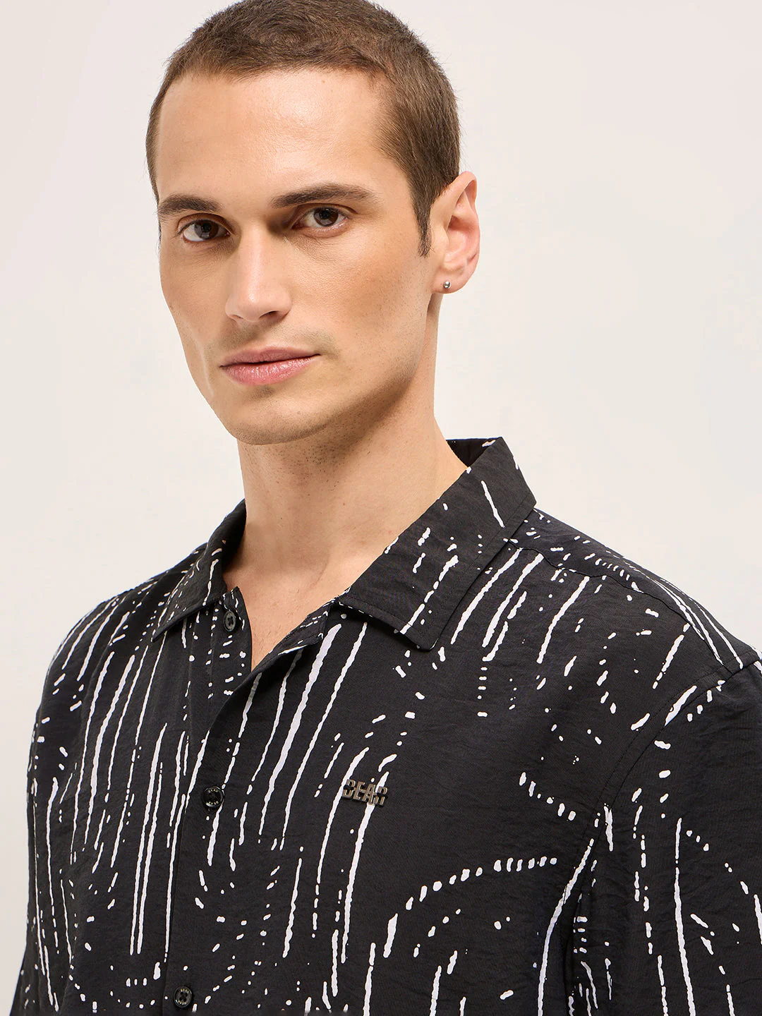 Men Black Digital Print Relaxed Fit Casual Shirt in Nylon Viscose - Image 5