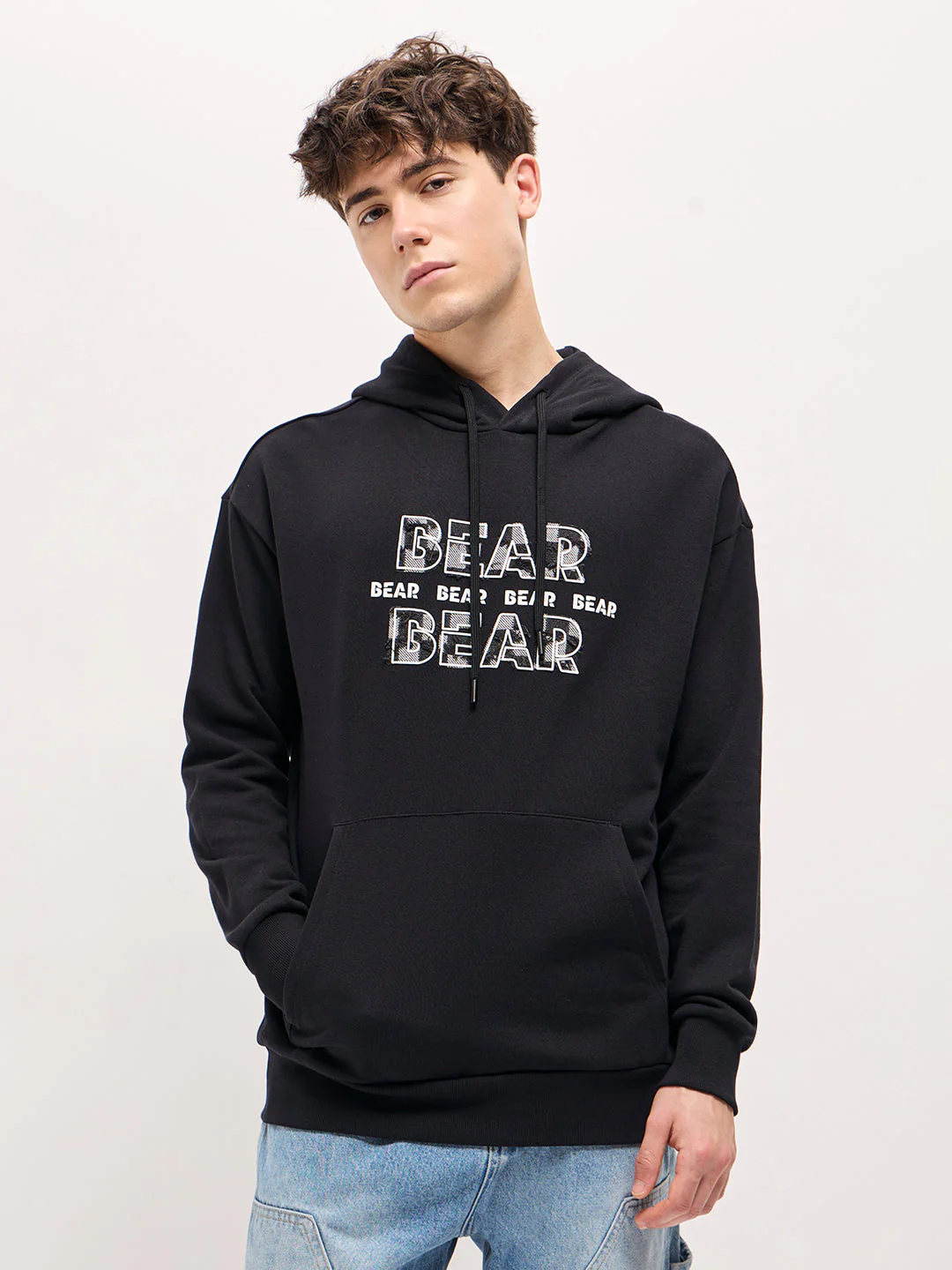 Men Black Distressed Graphic Design Relax Fit Hoodie - Image 6