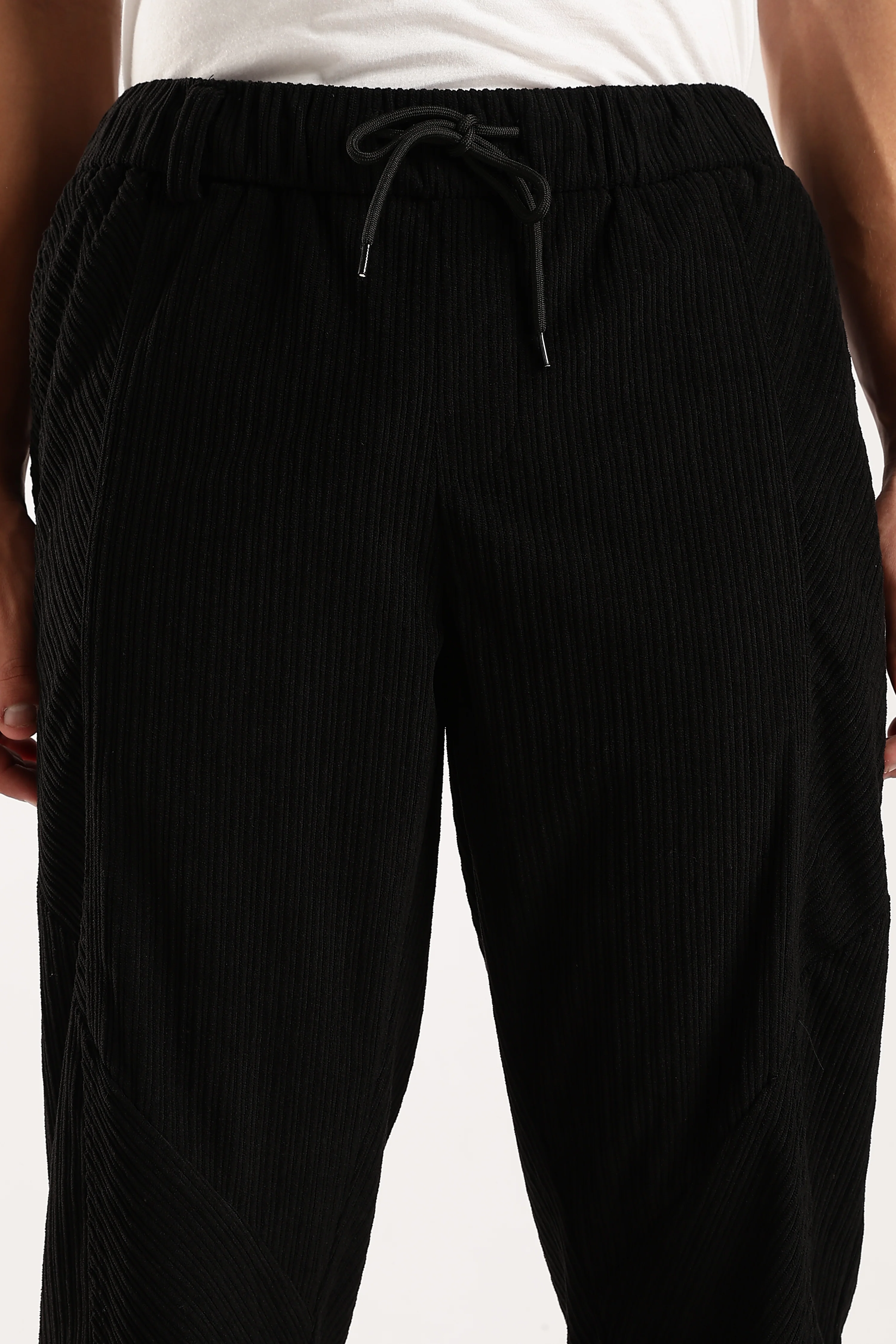 Men Black Textured Drawcord Trousers - Image 11