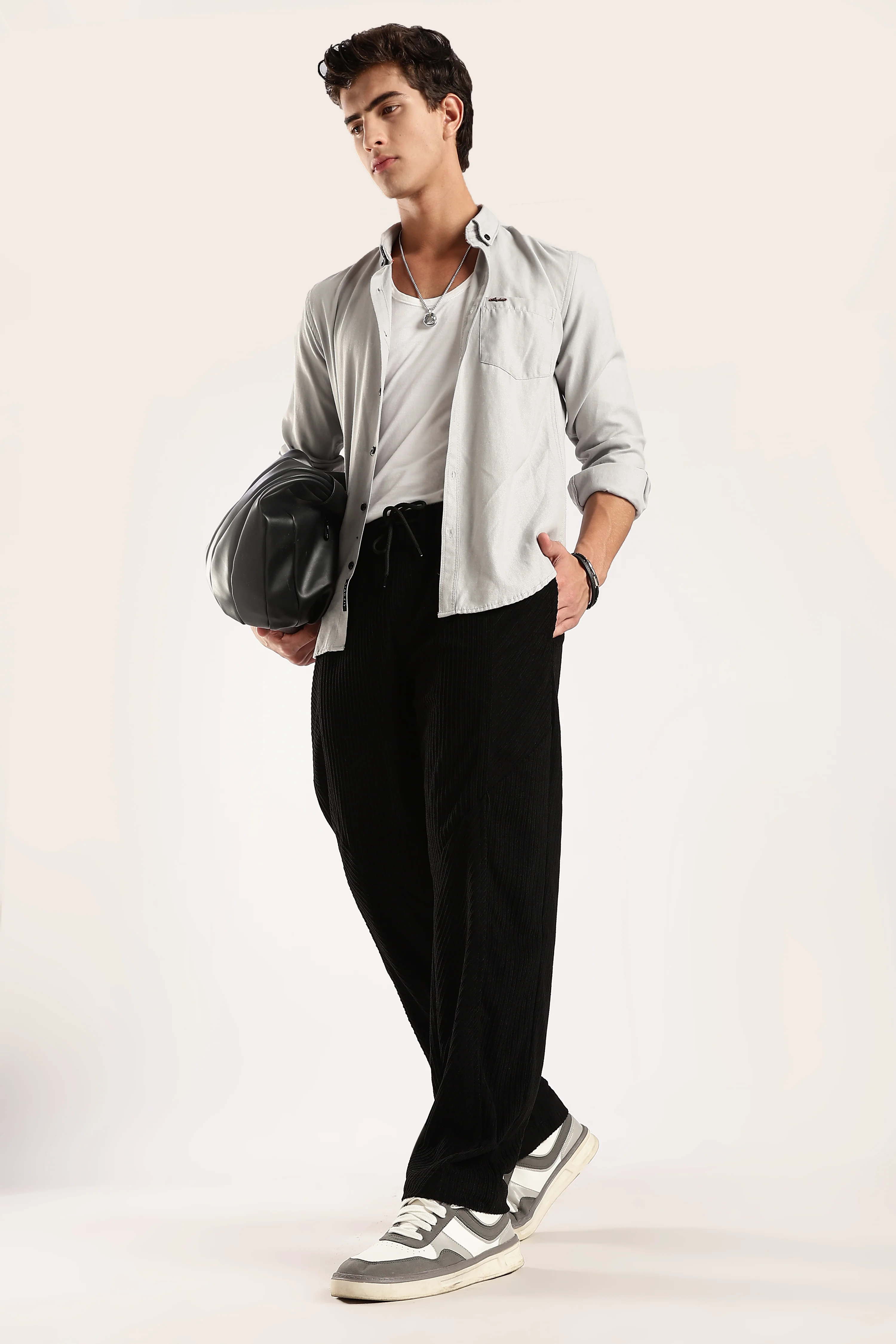 Men Black Textured Drawcord Trousers - Image 2