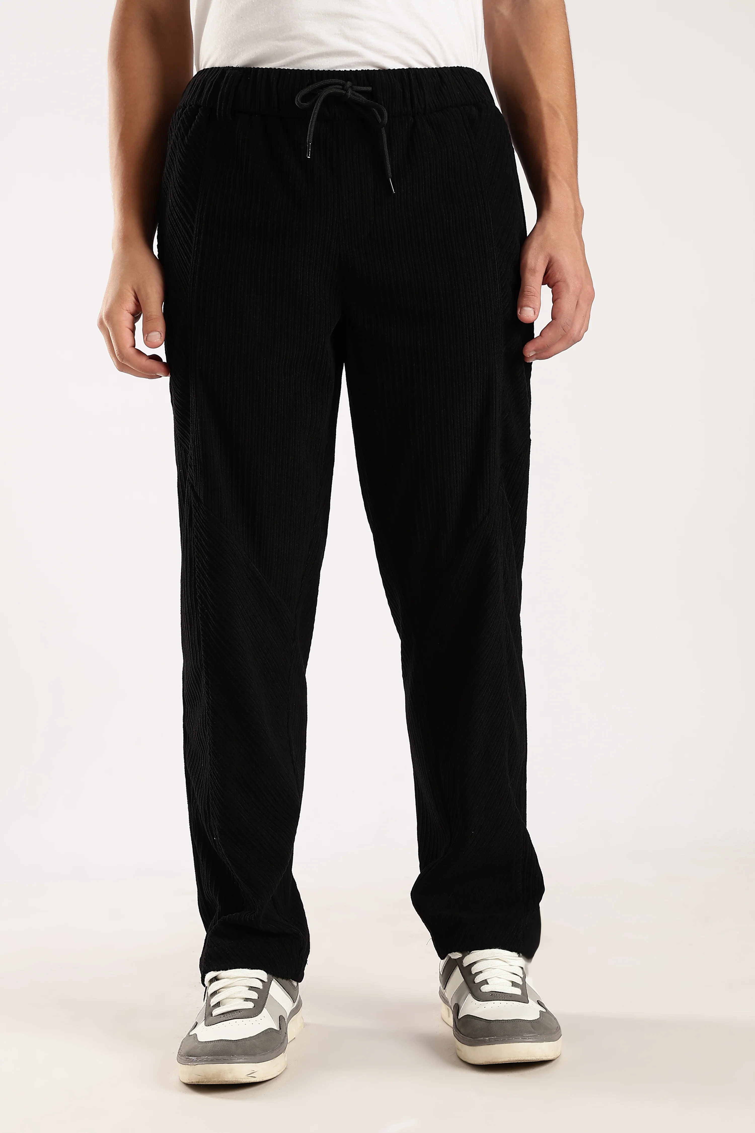 Men Black Textured Drawcord Trousers - Image 7