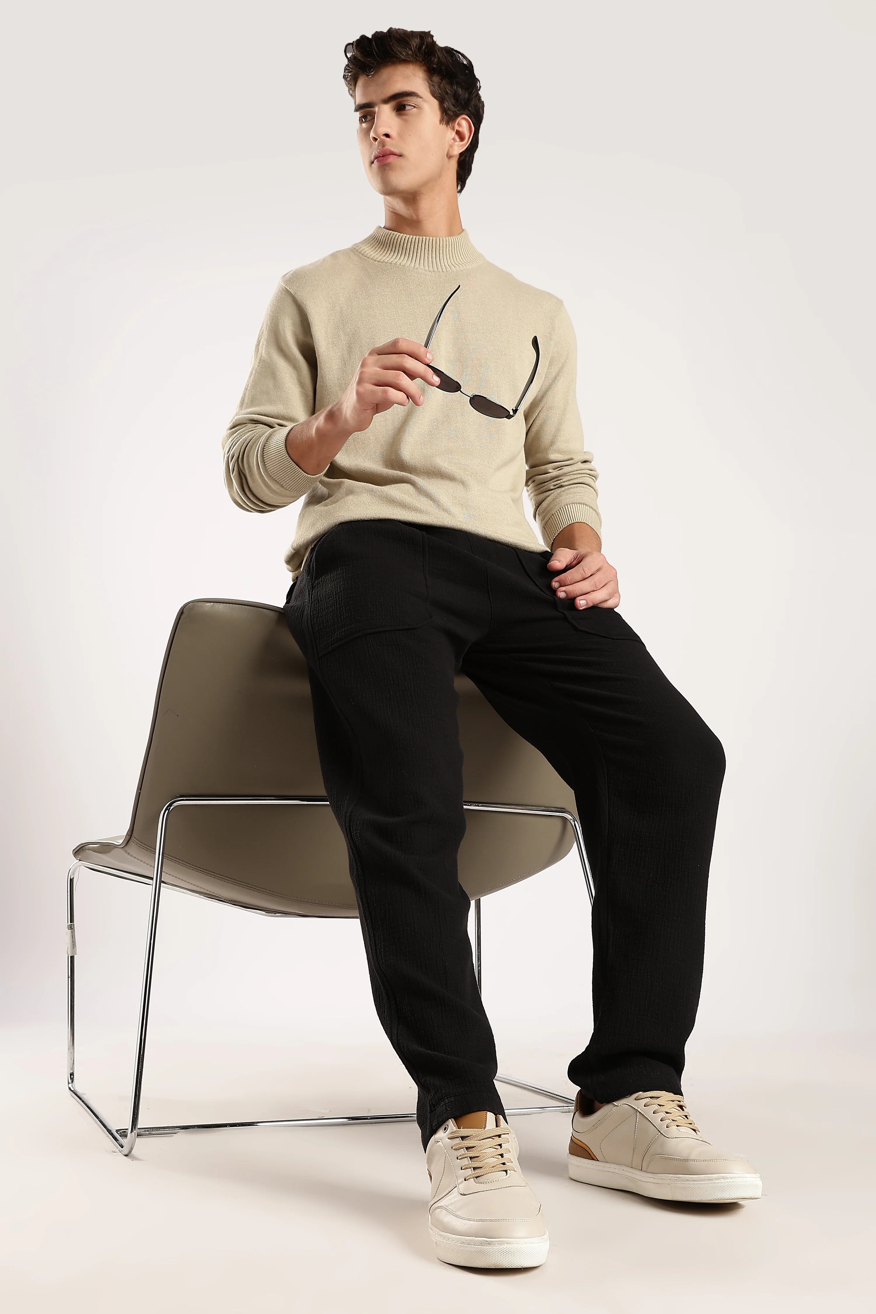 Men Black Drawcord Trousers - Image 4