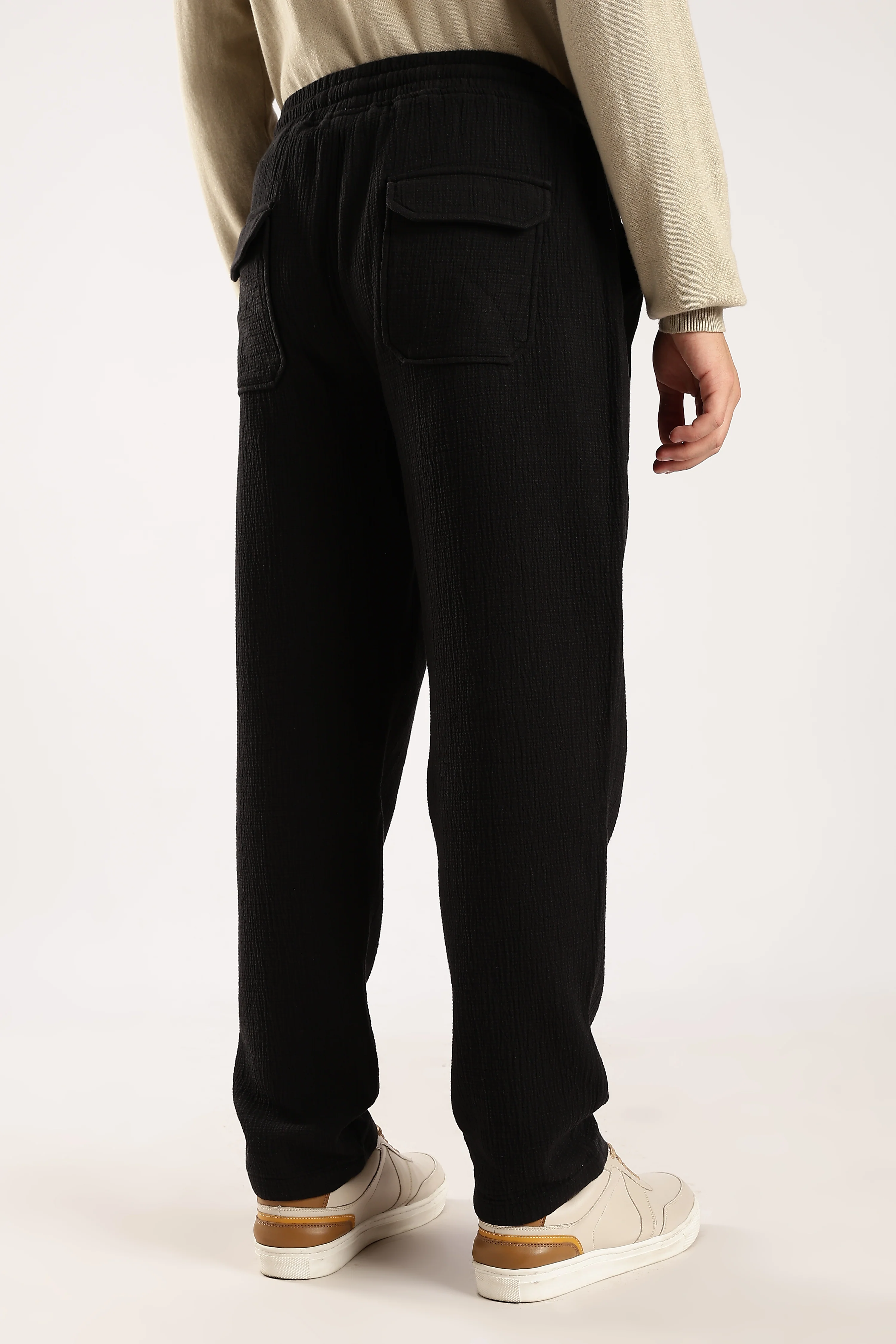 Men Black Drawcord Trousers - Image 5